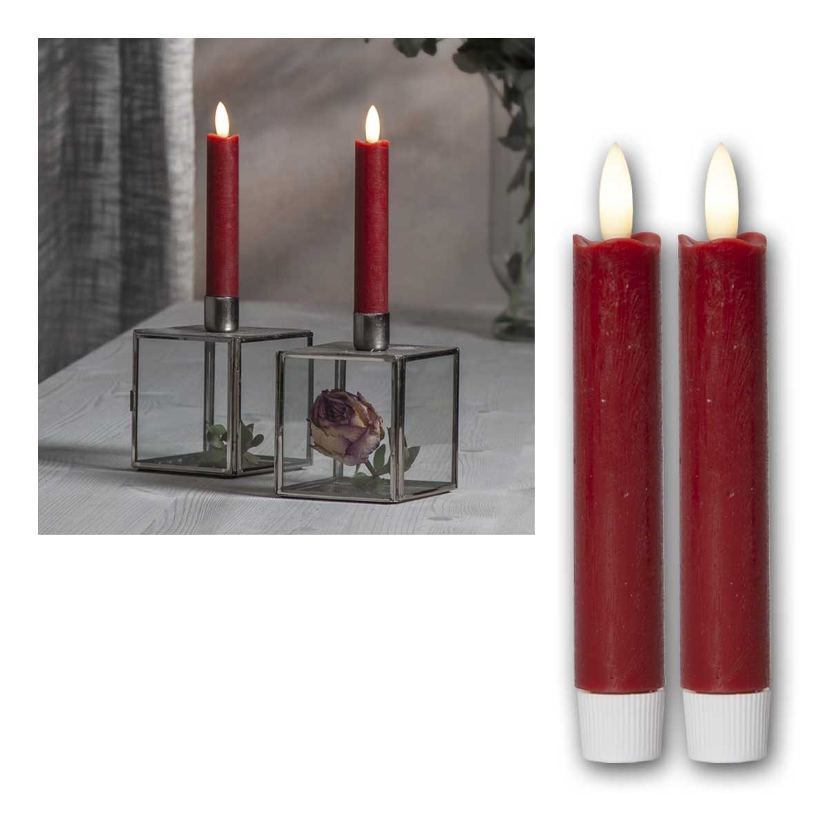 STAR TRADING LED-Kerze LED Stabkerzen "Flamme", 2er Set, rot, 15x2cm, warmweiß