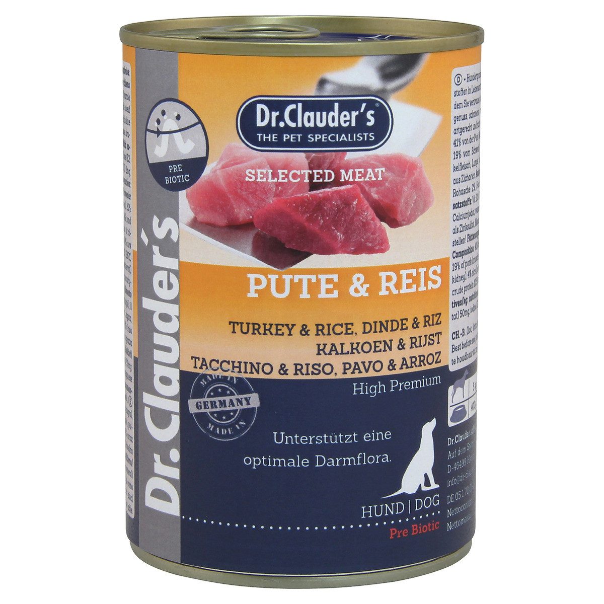 Dr. Clauder's Selected Meat mit Pute & Reis 400 g - 6 Stück, Nassfutter für: Hund