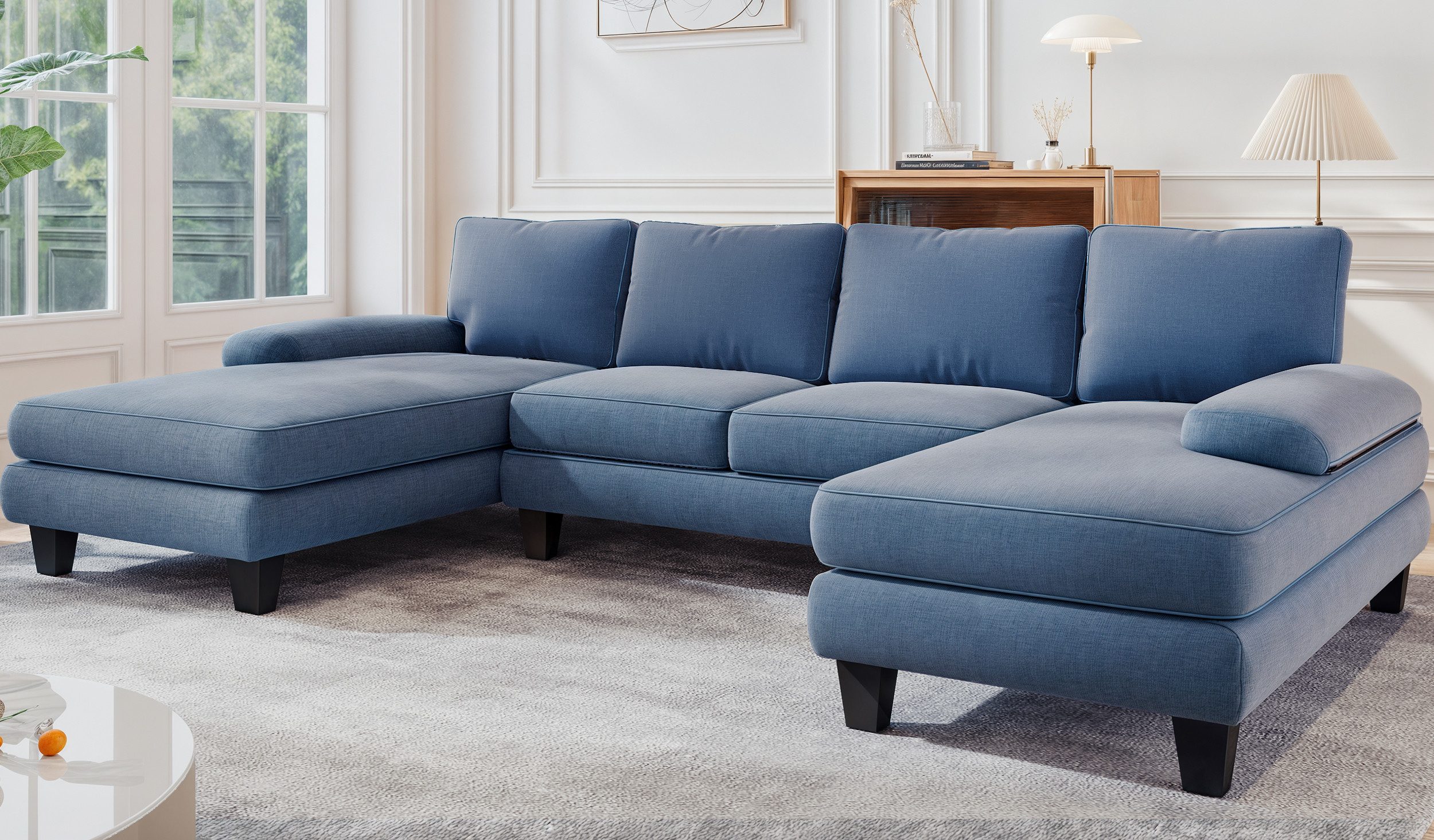 HOMALL Ecksofa Ecksofa mit Abnehmbarer Sofabezug, U-Shape Sofa mit 4 Kissen günstig online kaufen