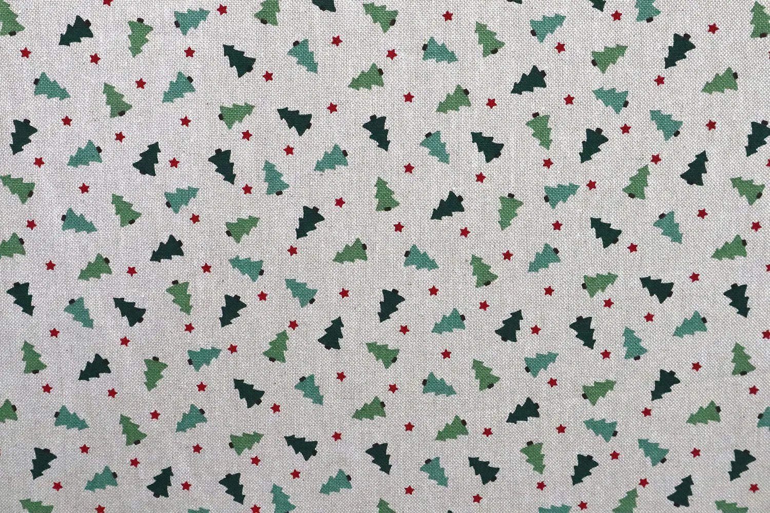 Stofferia Stoff Dekostoff Leinenoptik Weihnachten Kleiner Weihnachtsbaum Grün, Meterware