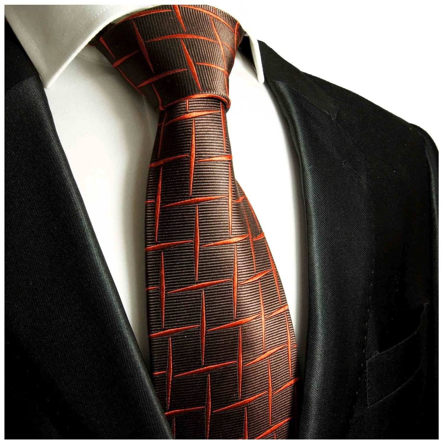 Paul Malone Schmal 412 Seide Krawatte Herren orange Designer 100% rotbraun modern kariert Schlips (6cm), Seidenkrawatte
