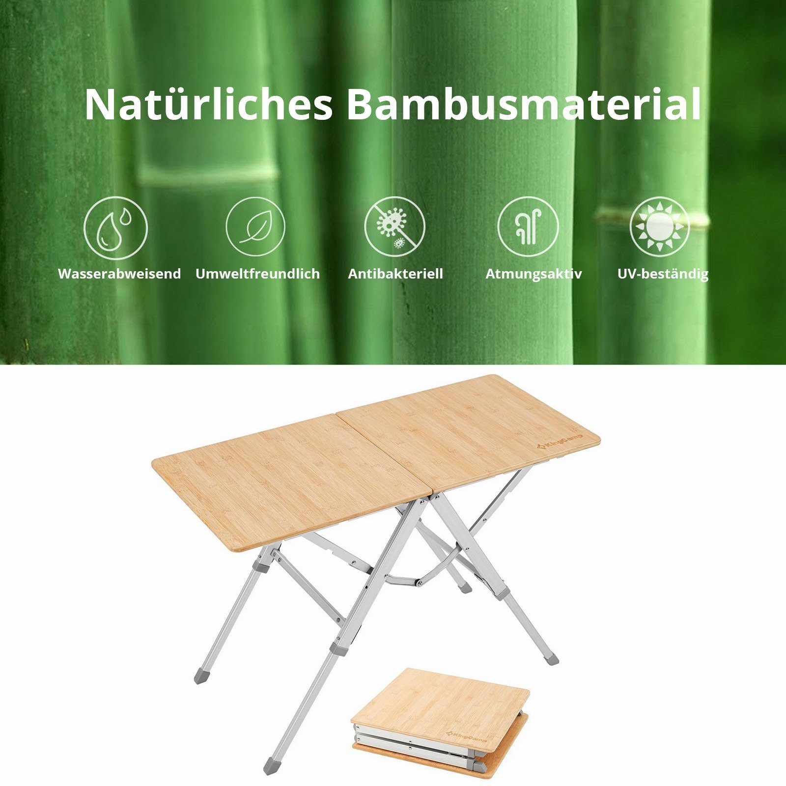 KingCamp Campingtisch Campingtisch Bamboo Duo Klapptisch - Camping Tisch