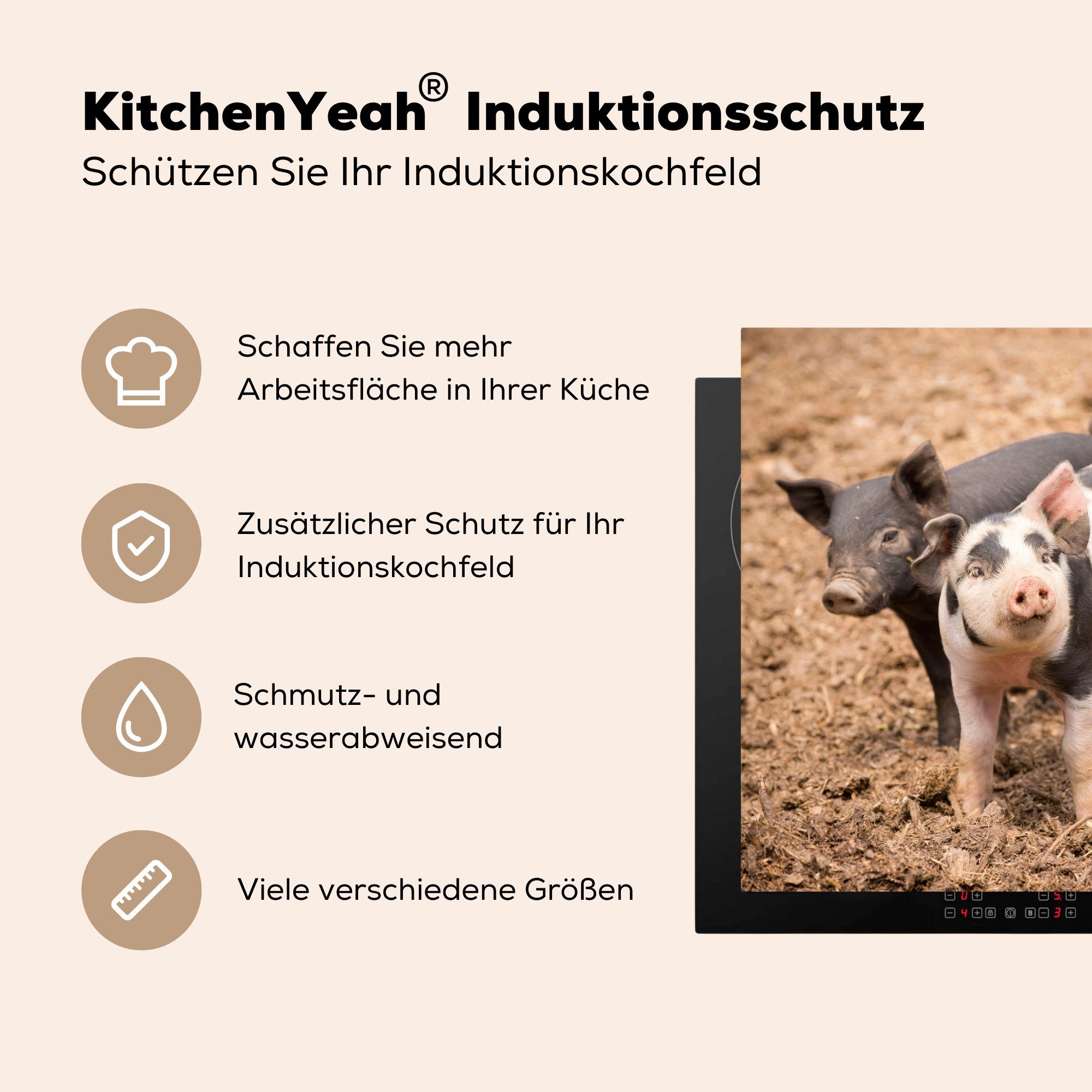 Schwein MuchoWow Tiere Ceranfeldabdeckung, (1 Bauernhof, cm, 78x78 tlg), - Vinyl, Arbeitsplatte - küche Herdblende-/Abdeckplatte für