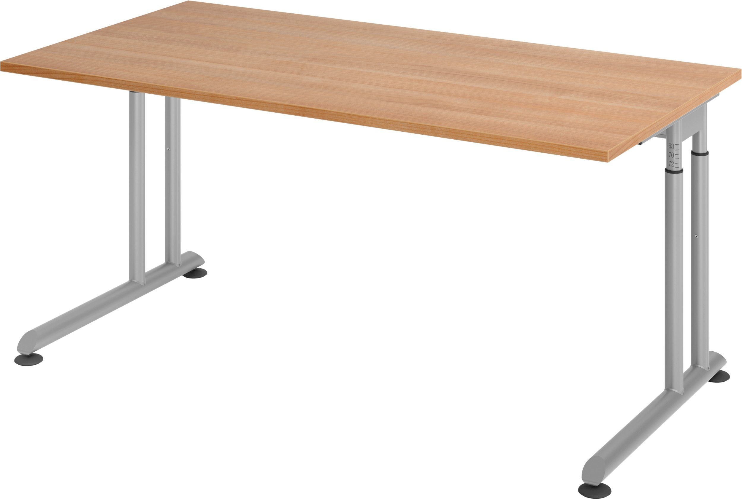 bümö Schreibtisch Schreibtisch Serie-Z, Rechteck: 160 x 80 cm - Dekor: Nussbaum - Gestell: Silber