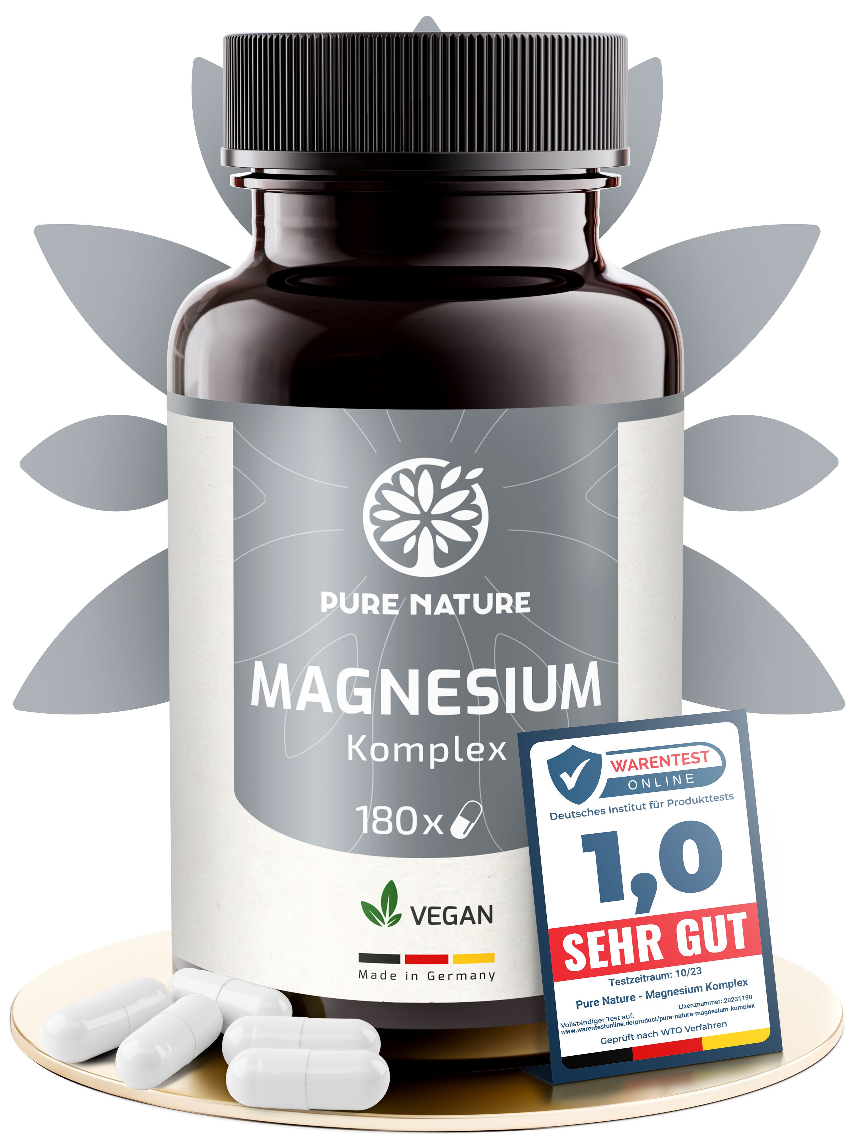 Pure Nature Magnesium Komplex hochdosiert 400 mg – 180 Kapseln – 7in1 Formel Kapseln, 171 g