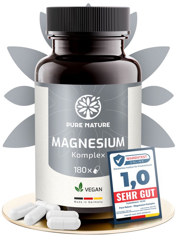 Pure Nature Magnesium Komplex hochdosiert 400 mg – 180 Kapseln – 7in1 Formel Kapseln, 171 g