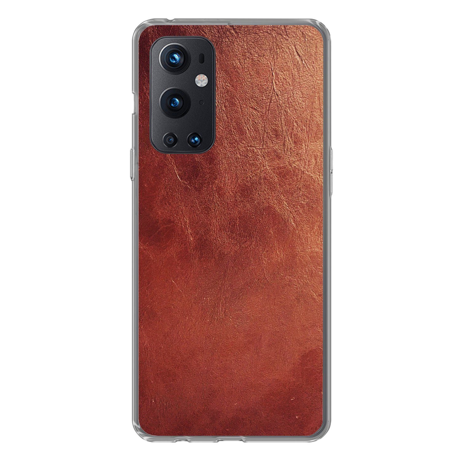 MuchoWow Handyhülle für OnePlus 9 Pro Leder - Lederoptik - Braun - Hell, Phone Case, Silikon, Schutzhülle Dünn