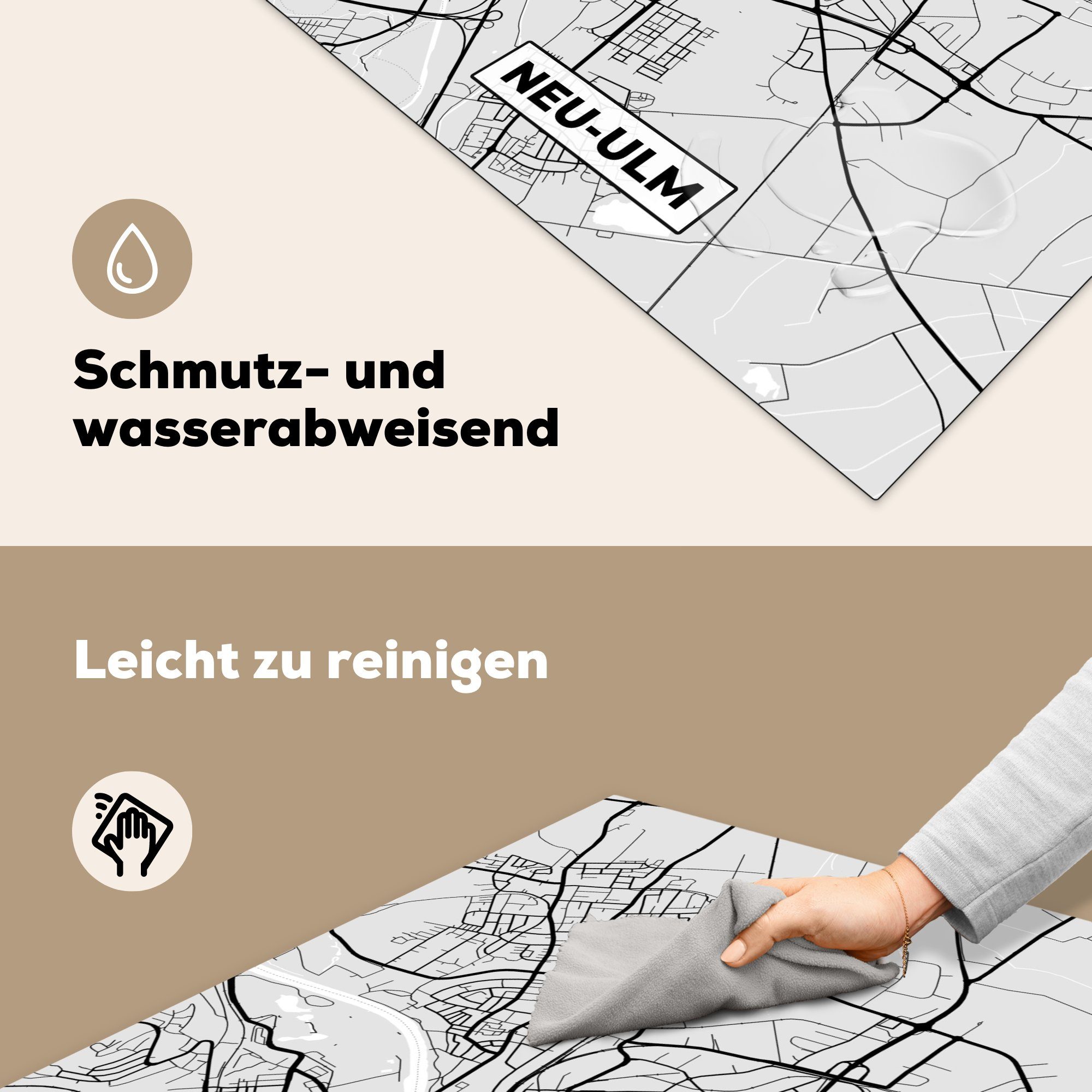 tlg), MuchoWow - - Karte, cm, küche für 78x78 Deutschland (1 Arbeitsplatte Herdblende-/Abdeckplatte Ceranfeldabdeckung, Stadtplan - Vinyl, Neu-Ulm