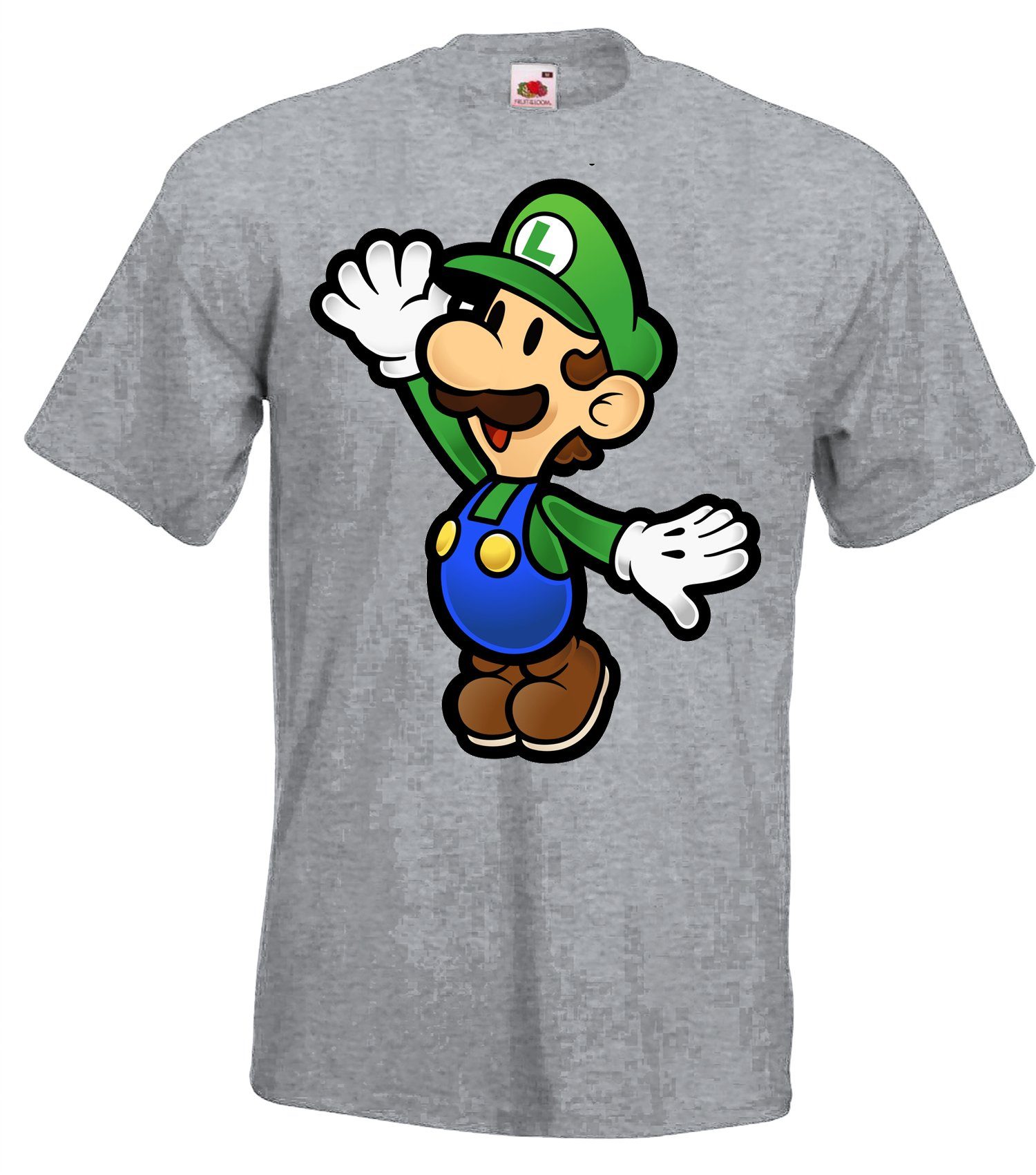 mit Herren Youth T-Shirt T-Shirt Luigi Frontprint Grau trendigem Designz