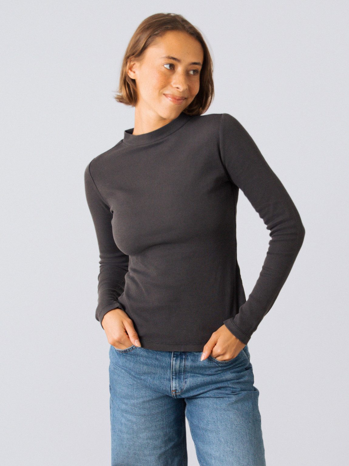 HONEST BASICS Stehkragenshirt aus OCS-zertifizierter Bio-Baumwolle günstig online kaufen