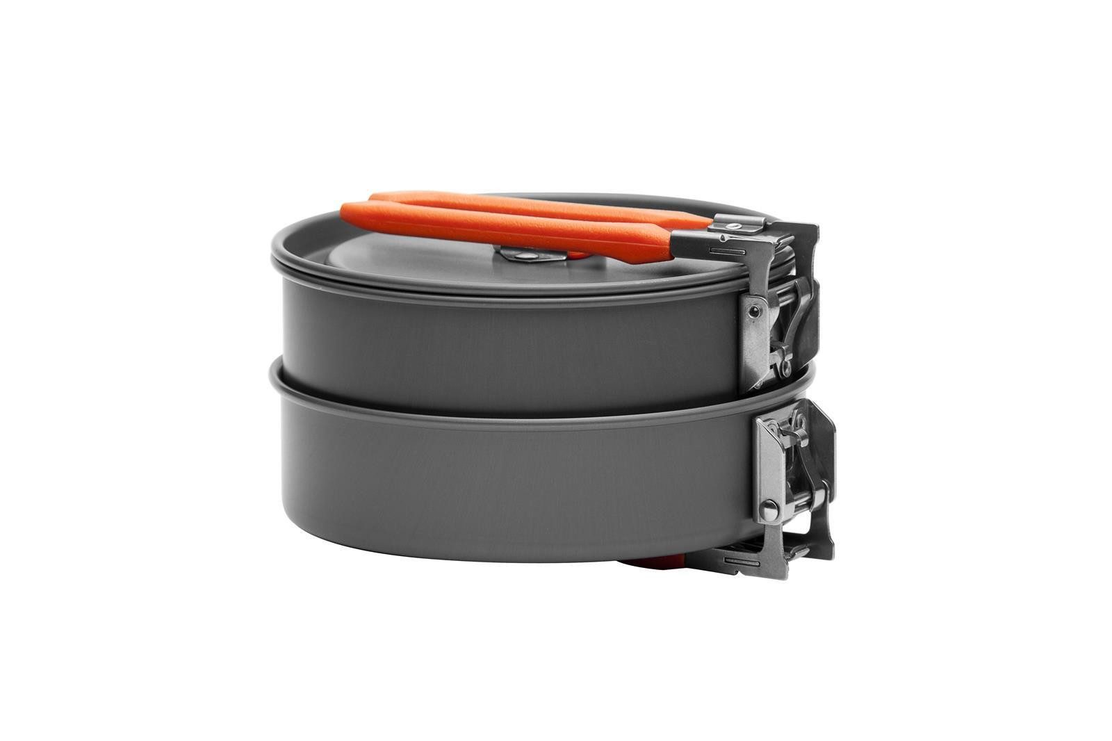 FireMaple Geschirr-Set Camping Kochgeschirr Aluminium für 1–2 Personen – Orange (6-tlg), 2 Personen, Harteloxiertes Aluminium, Edelstahl, faltbare Griffe, stapelbar, leichtgewichtig, Hitzeverteilung