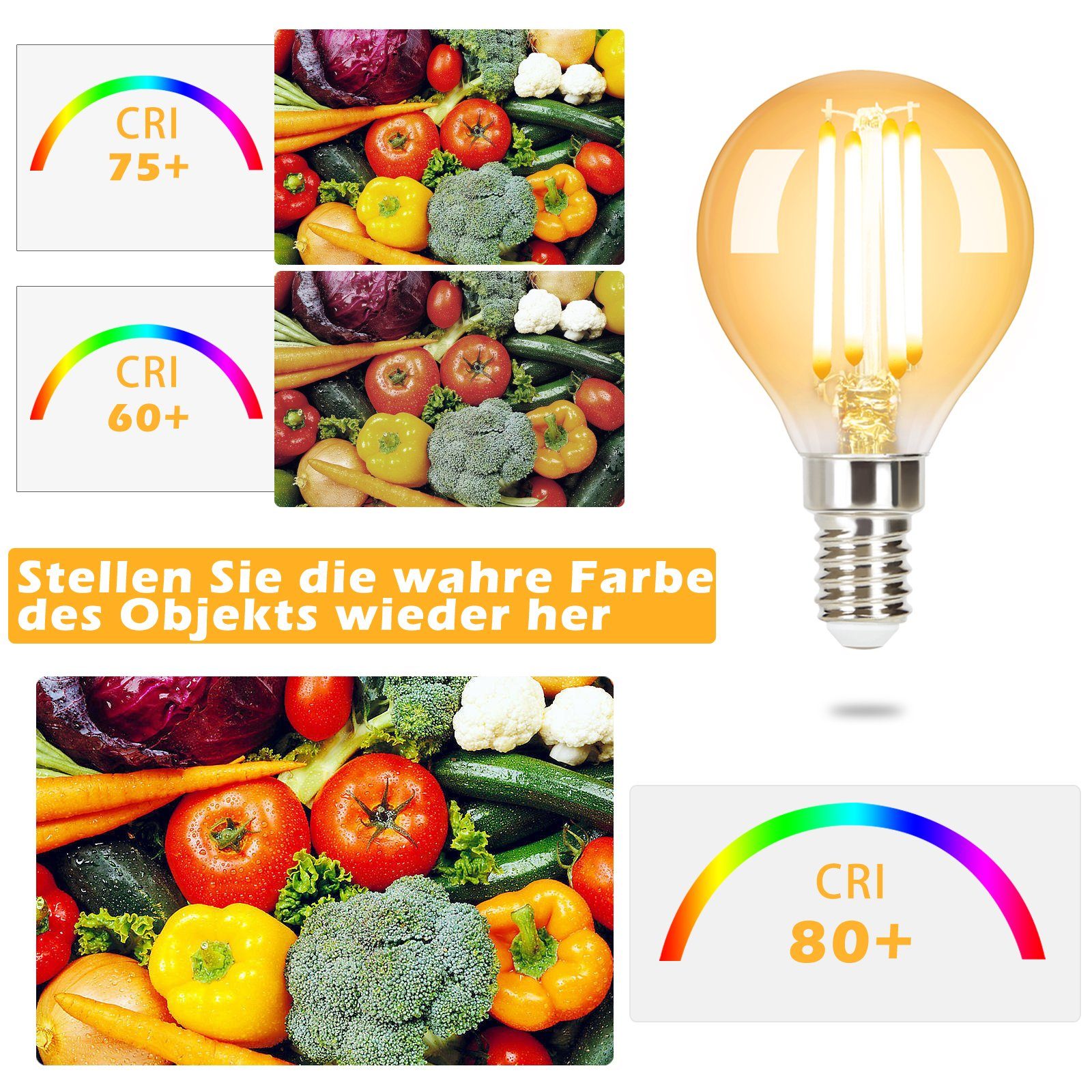 ZMH LED-Leuchtmittel E14 Warmweiß Licht 2700K 4W G45 Glühbirnen Vintage Birnen für Lampen, E14, 6 St., warmweiß, nicht dimmbar – Bild 4 von 5