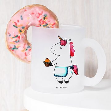 Mr. & Mrs. Panda Teeglas Einhorn Muffin - Transparent - Geschenk, Grüße, Einhorn Deko, Geburts, Premium Glas, Liebevolle Gestaltung