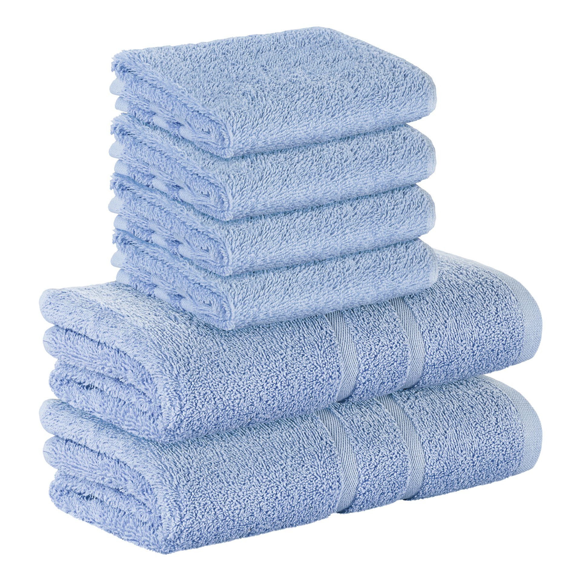 StickandShine Handtuch Set 4x Gästehandtuch 2x Handtücher als SET in verschiedenen Farben (6 Teilig) 100% Baumwolle 500 GSM Frottee 6er Handtuch Pack, (Sparset), 100% Baumwolle 500 GSM Hellblau