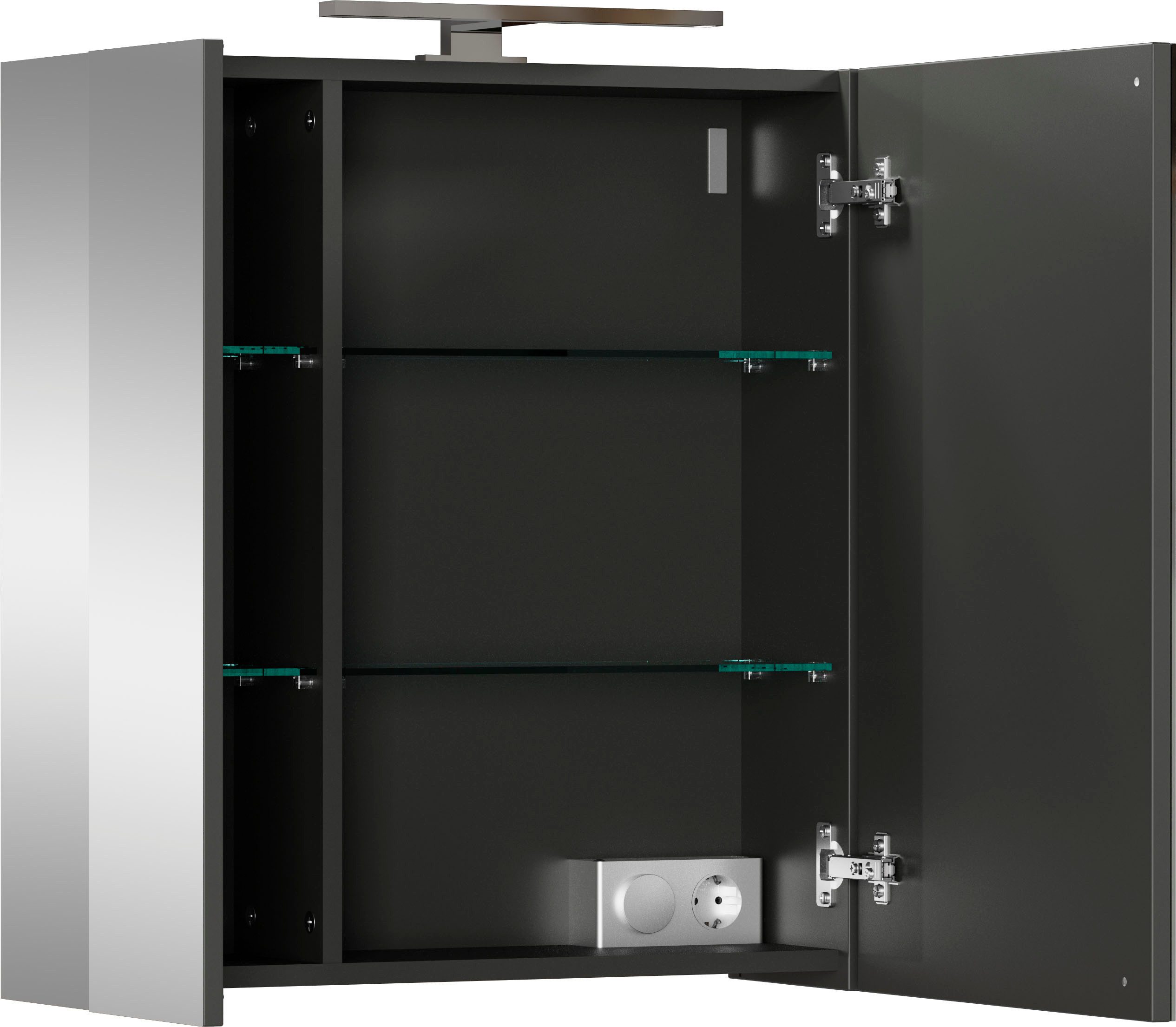 GERMANIA Spiegelschrank Spiegelschrank (1-St) 2-türiger Spiegelschrank mit LED-Beleuchtung und Steckdose