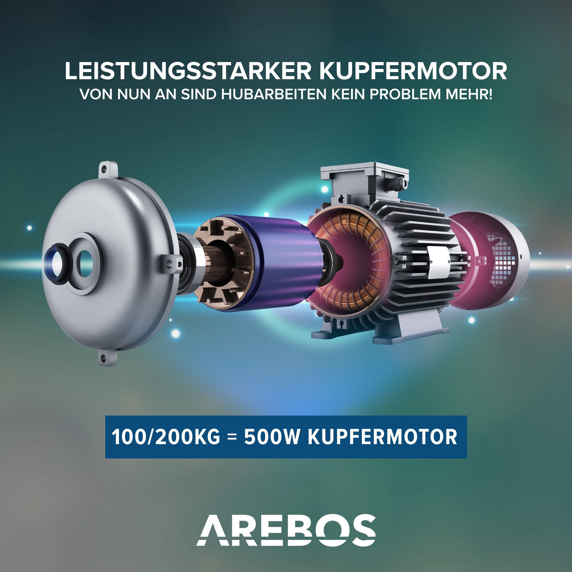 Arebos Seilwinde 500 W, 230 V, 100-200 kg Hubhöhe bis 12 m, mit Fernbedienung, Einsatzbereich: ideal für Werkstatt, Garage oder Bau