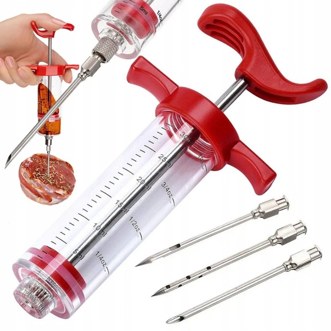 VERK GROUP Marinierspritze Fleischspritze Marinadespritze 30/50 ml Edelstahl 3 Nadeln BBQ