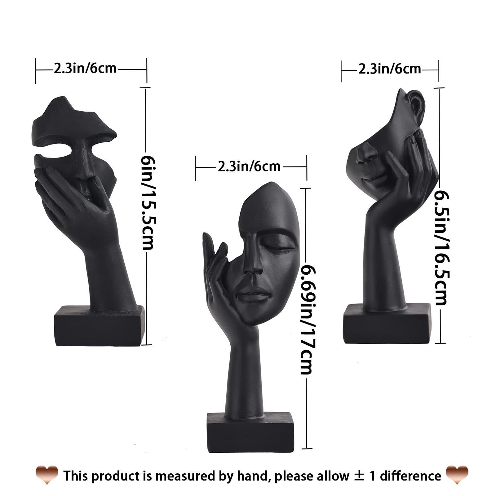 feinlux Skulptur Schwarze Heimdekoration Frau Gesicht Statue (Set, 3 St., weibliche Gesichtsskulptur), für modernes Zuhause Wohnzimmer Bücherregal Schreibtisch Dekor