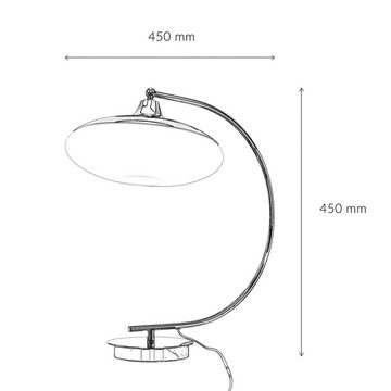 Licht-Erlebnisse Nachttischlampe KIOMA, ohne Leuchtmittel, Bauhaus Tischleuchte E27 in Chrom Glasschirm 45 cm hoch