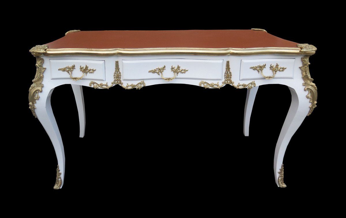 Padrino Weiss Schreibtisch Barock Gold Limited Luxus Luxus Schreibtisch - / Möbel Apricot Sekretär - / Edition Casa