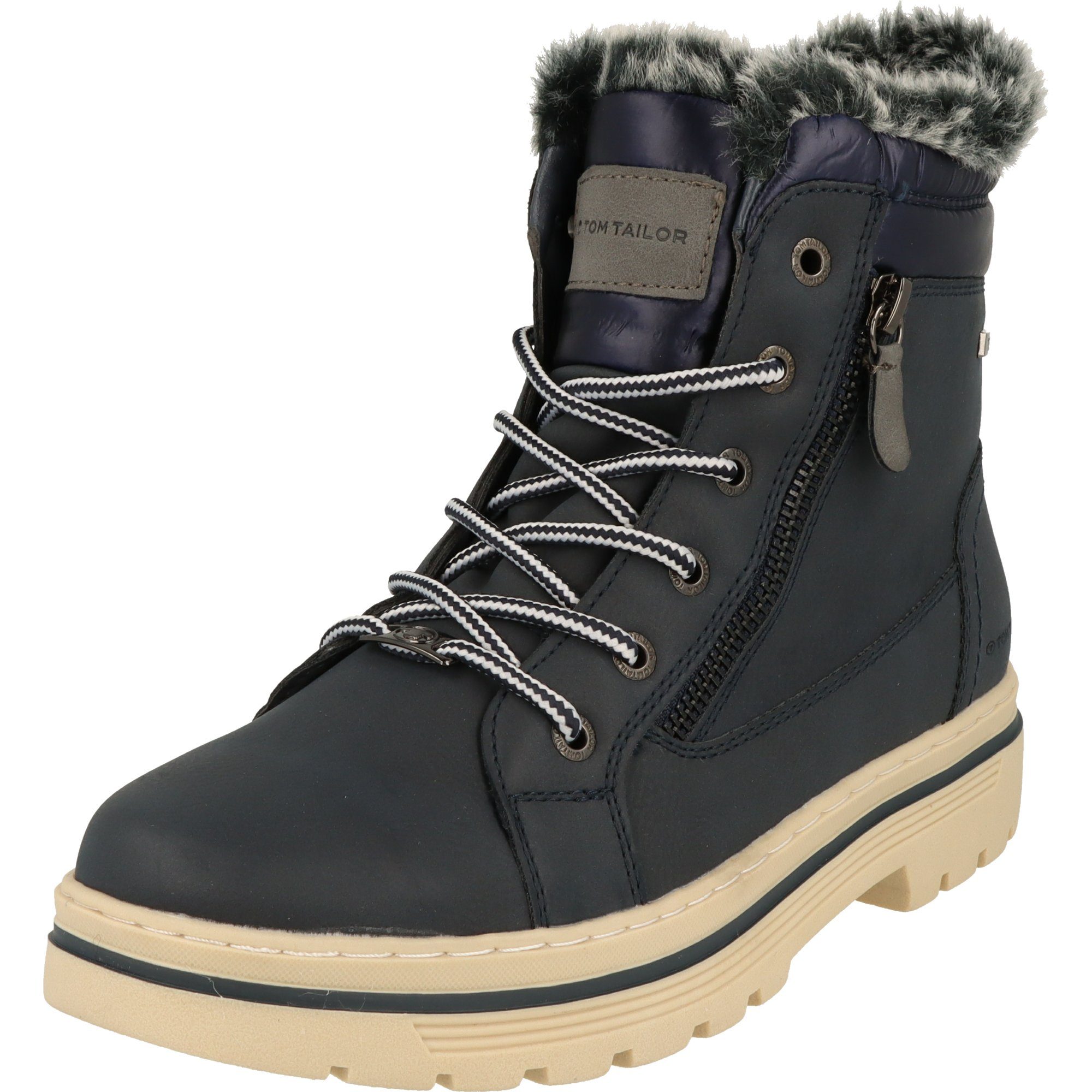 TOM TAILOR Damen Schuhe 4290604 Winter Schnürstiefel gefüttert Tex Winterstiefel Navy