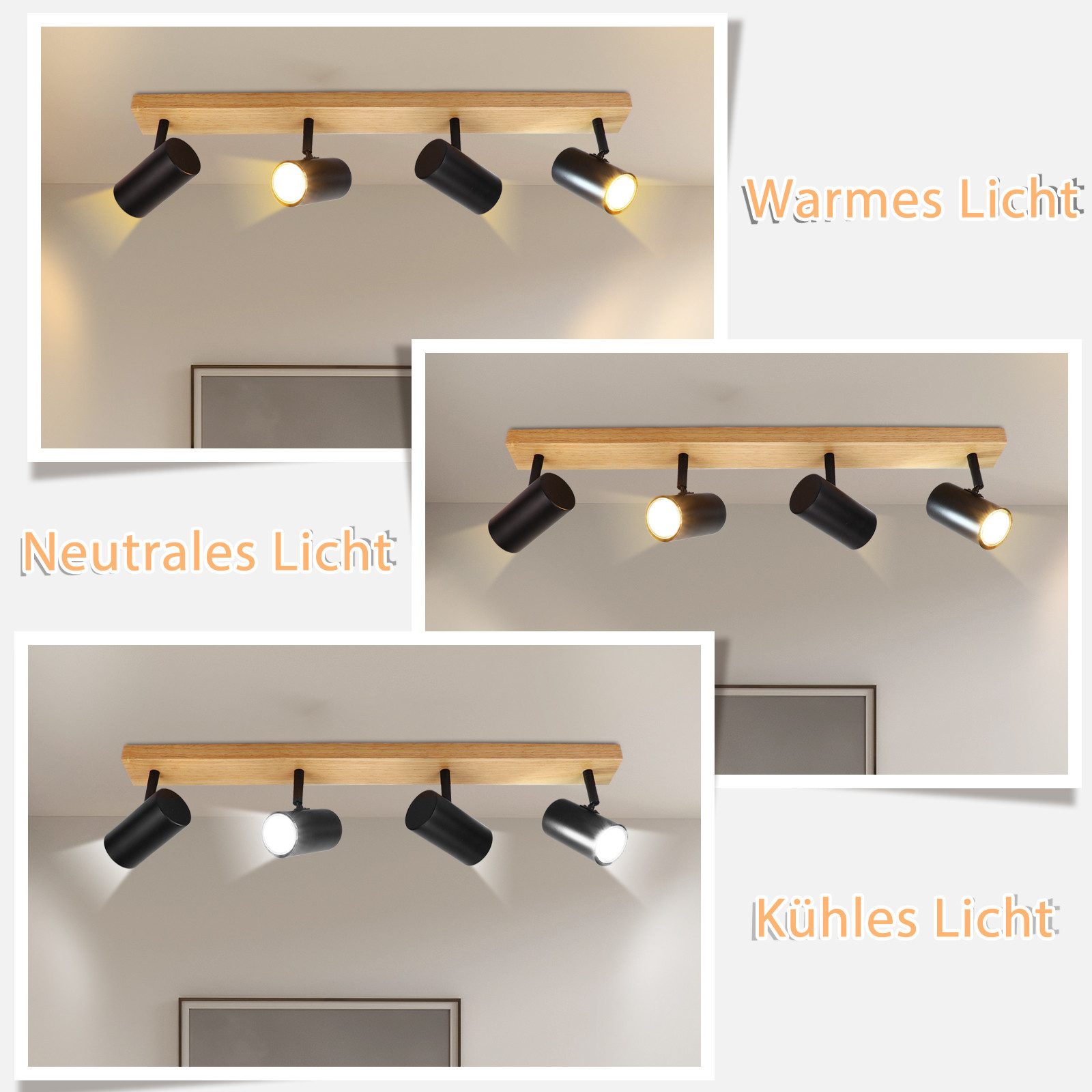 ZMH Deckenstrahler 4 Flammig Holz - Schwarz/Weiß Deckenlampe für Flur Schla günstig online kaufen
