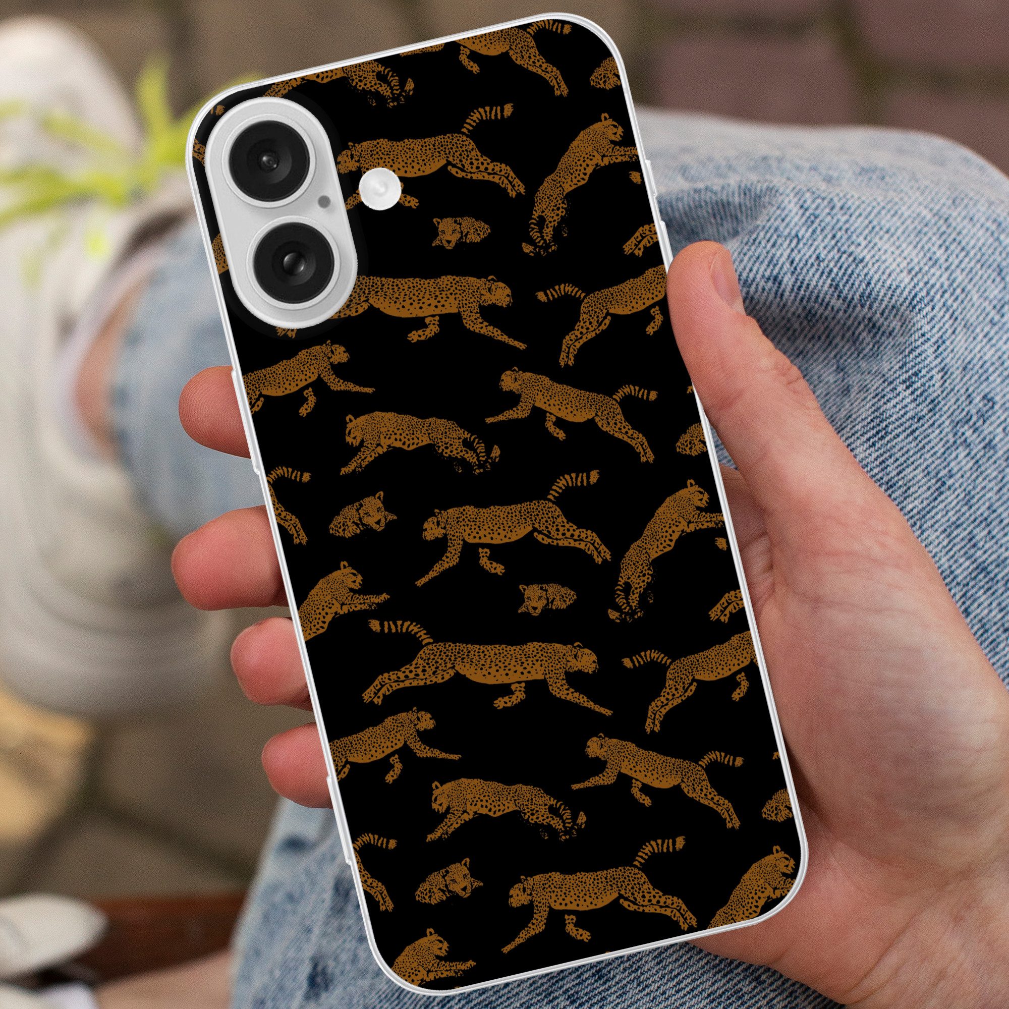 MuchoWow Handyhülle für Apple iPhone 16 Panther - Muster - Tiere - Schwarz - Braun, Smartphone-Bumper, Print, Handy Schutzhülle Dünn