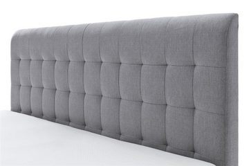 möbelando Boxspringbett Massello, Boxspringbett Massello mit Stoffbezug Porto hellgrau, Liegefläche 180x200 cm, Kopfteil gesteppt, Füße und Leistenset eichefarbig