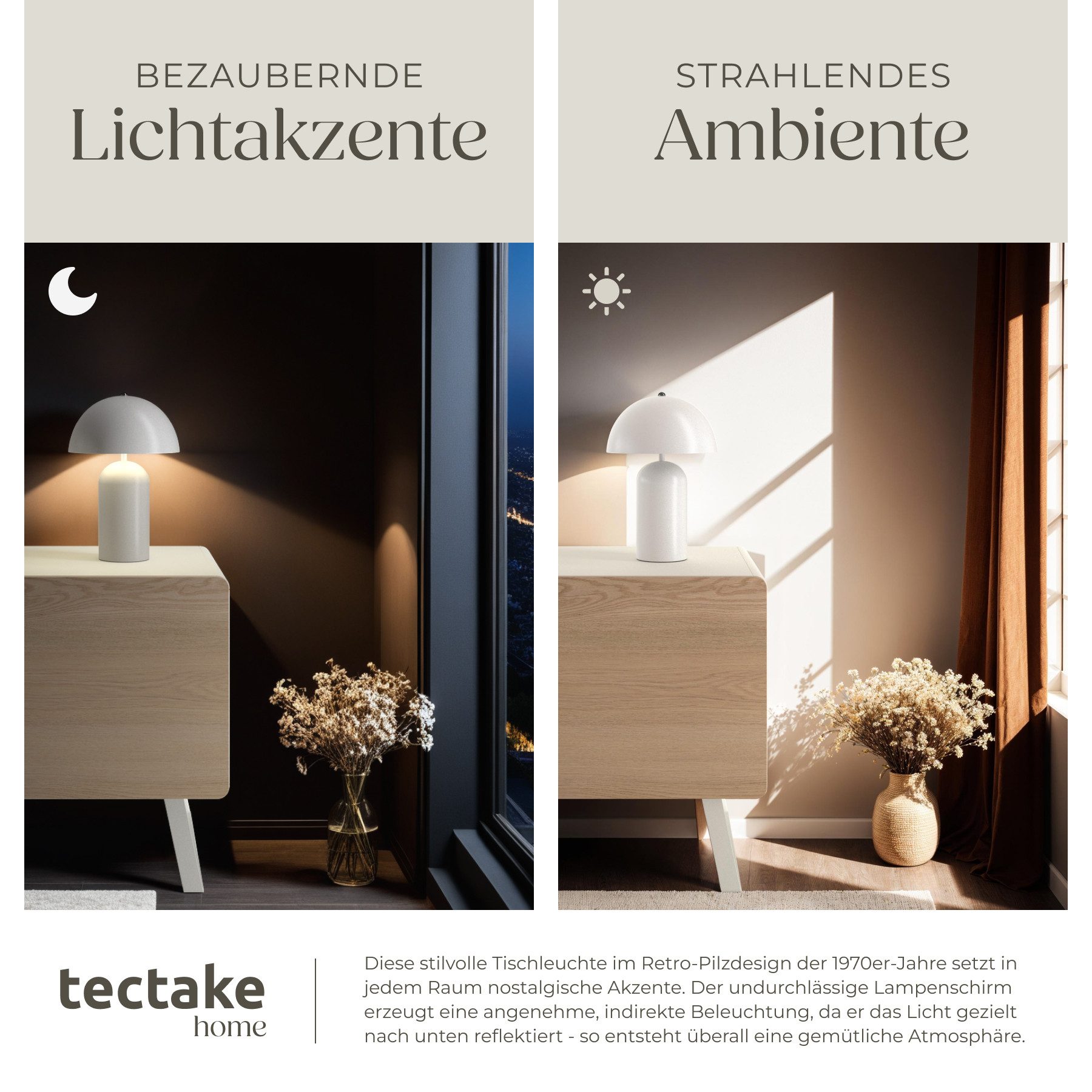 tectake Schreibtischlampe Retro-Tischlampe, Stabil, nicht relevant, Kleine Retro-Tischleuchte im angesagten 70er-Jahre Pilzdesign