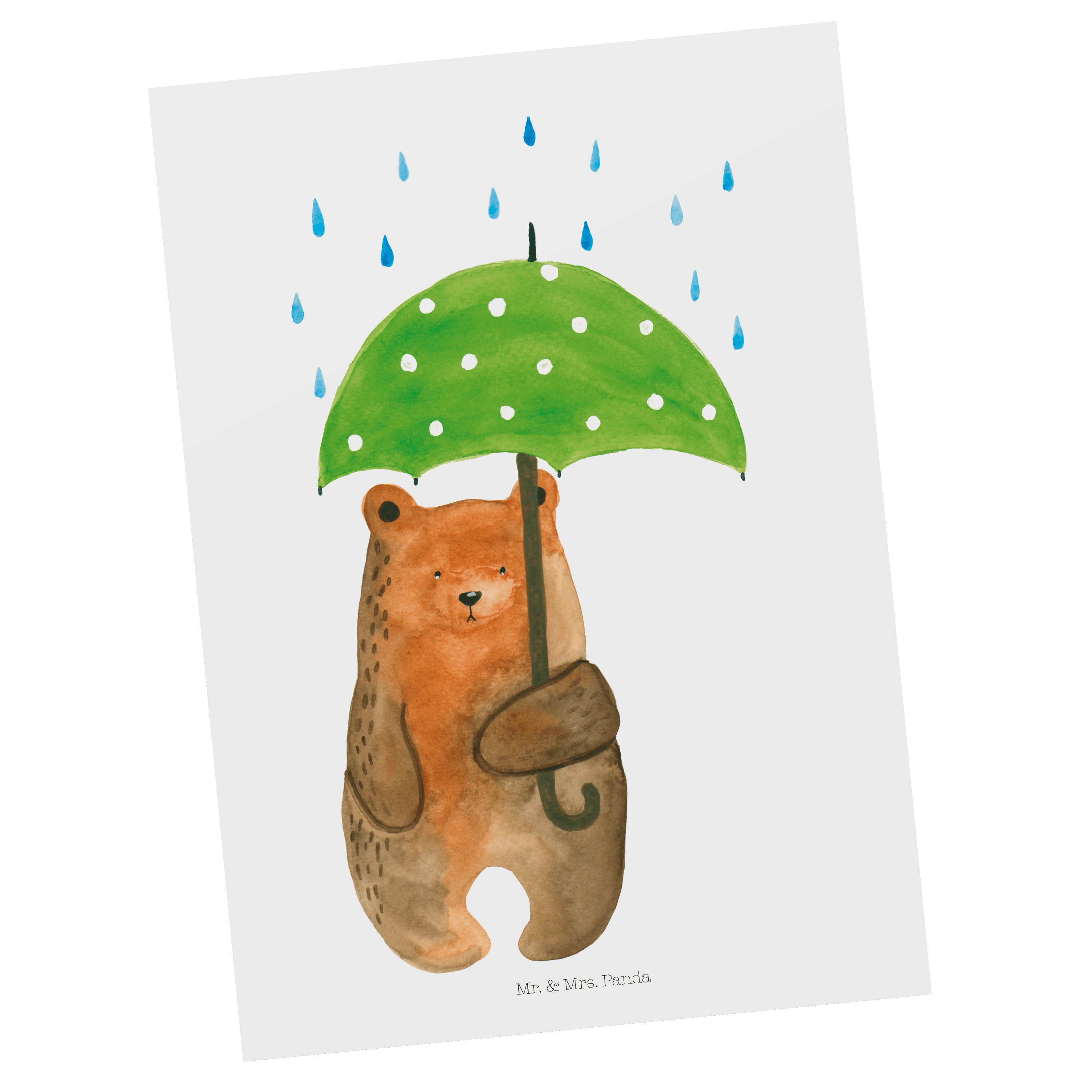 Mr. & Mrs. Panda Postkarte Bär mit Regenschirm - Weiß - Geschenk, Geschenkkarte, Ansichtskarte | Grußkarten