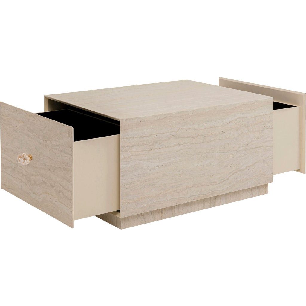 Kare Design Couchtisch Travertino, Travertinoptik, 2 Schubladen mit Soft-Close Funktion