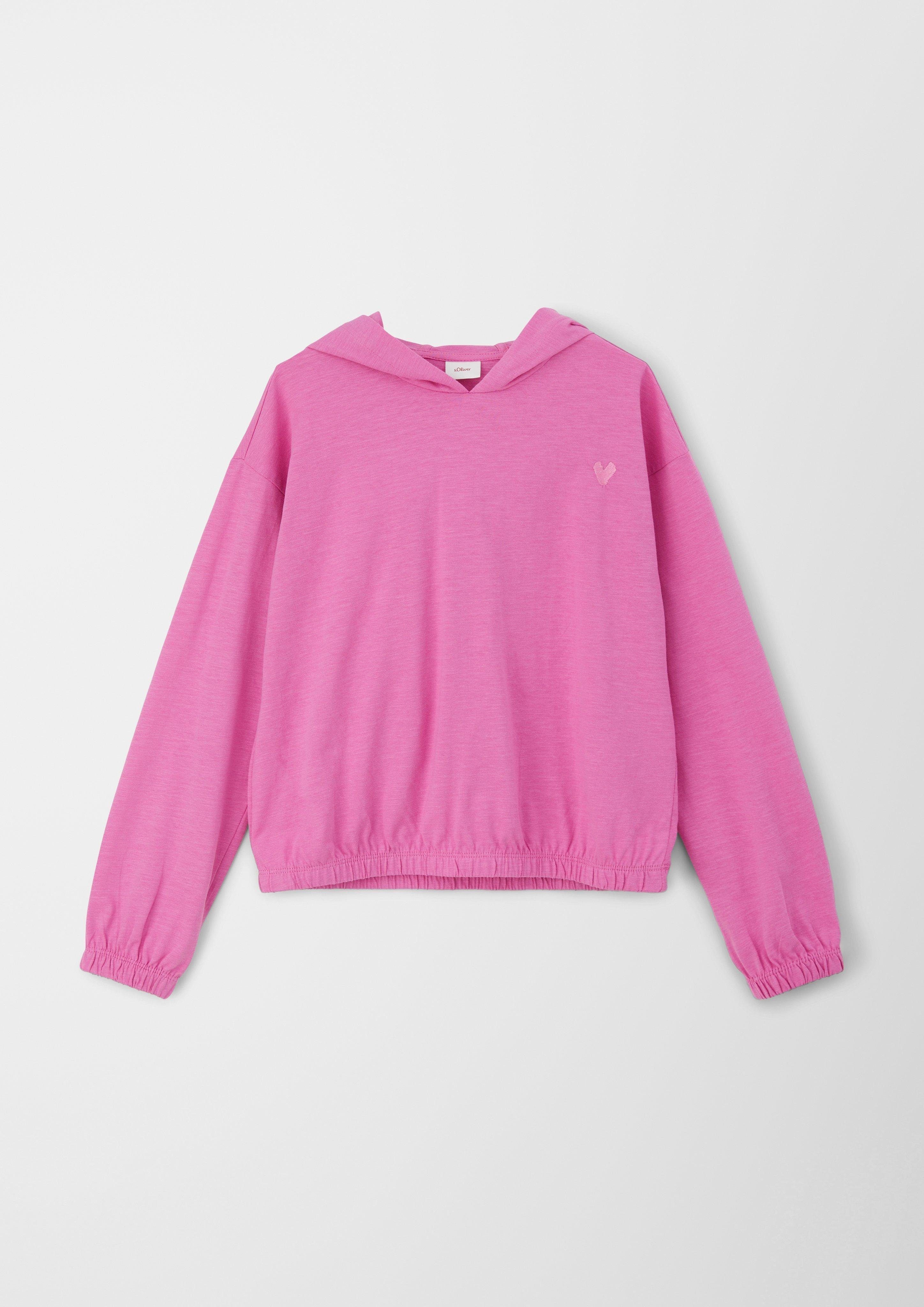 s.Oliver Langarmshirt Kapuzenshirt aus Baumwolle Stickerei, Raffung pink