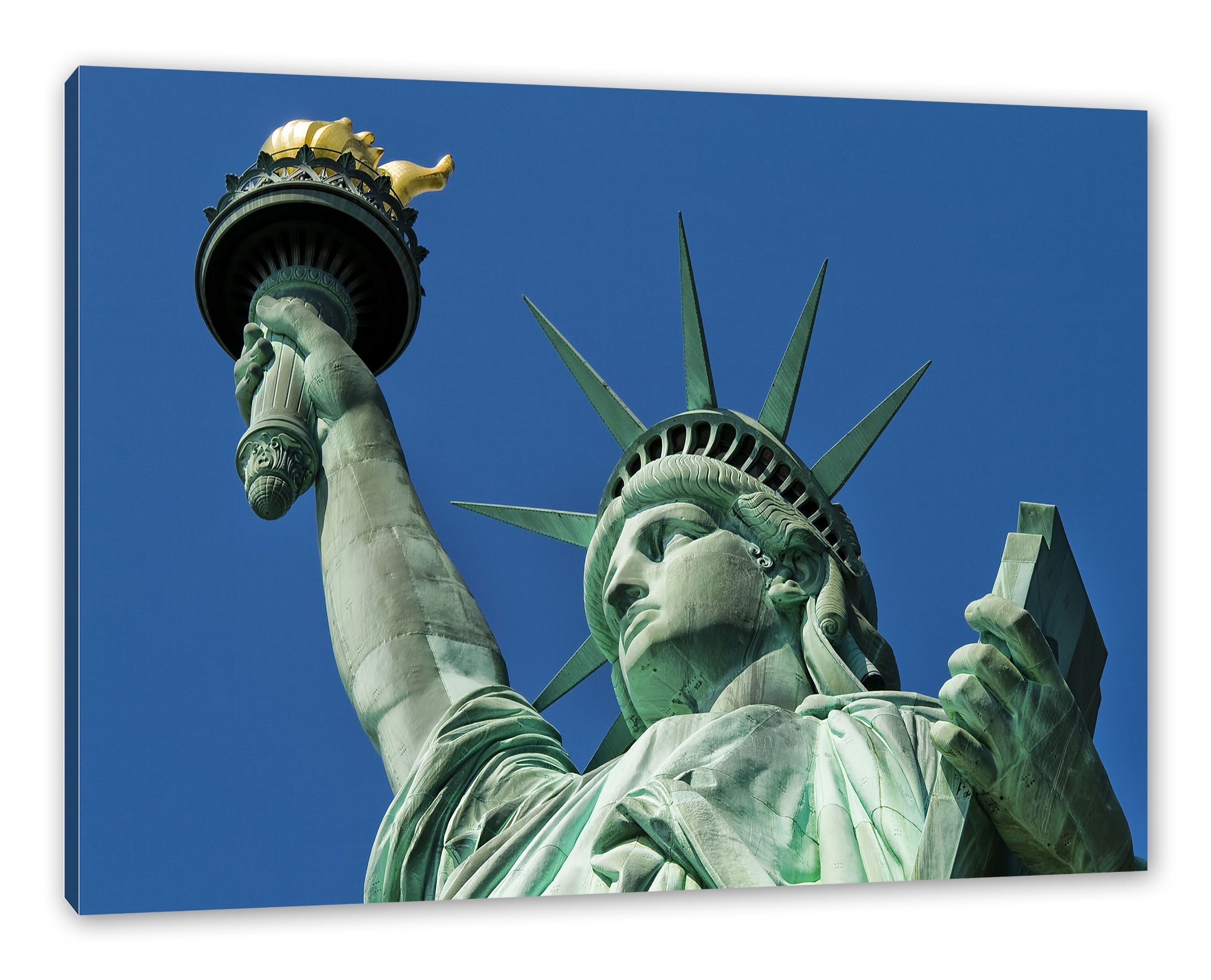New York bespannt, Leinwandbild Pixxprint York, Zackenaufhänger in St), (1 Leinwandbild Freiheitsstatue Freiheitsstatue fertig inkl. New in