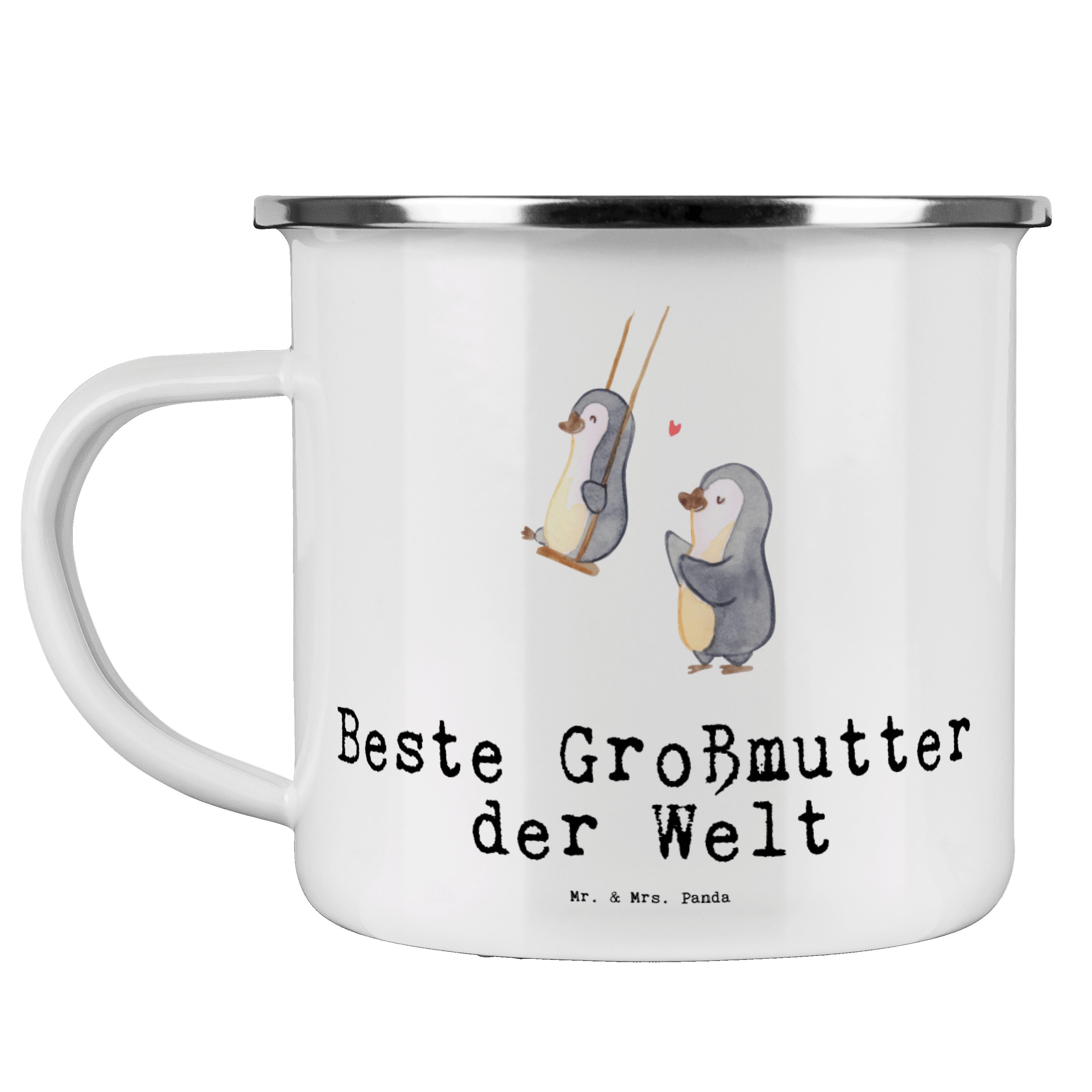Mr. & Mrs. Panda Becher Pinguin Beste Großmutter der Welt - Weiß - Geschenk, Geschenkidee, Om, Emaille