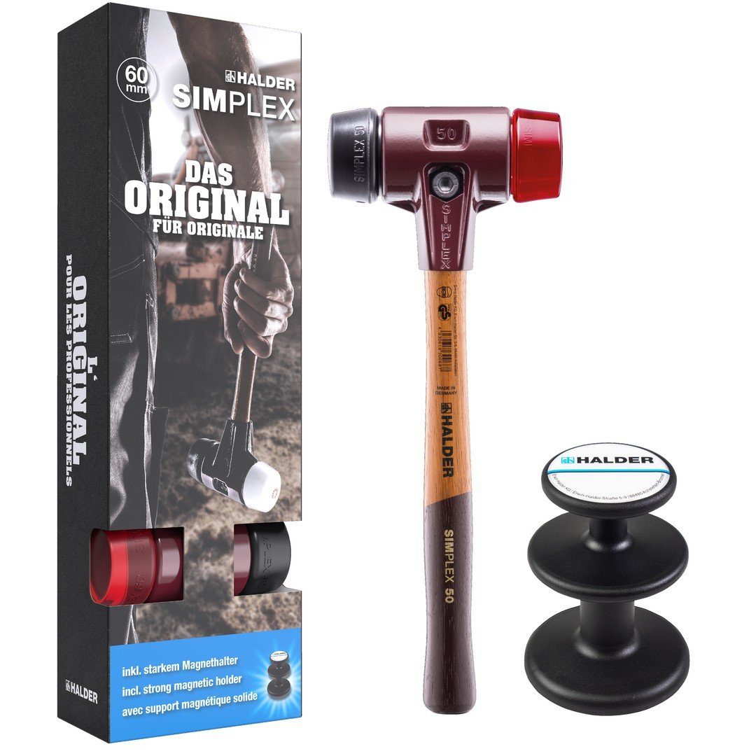 Gummihammer HALDER Plusbox Klassiker SIMPLEX Schonhammer D60 + Magnethalter