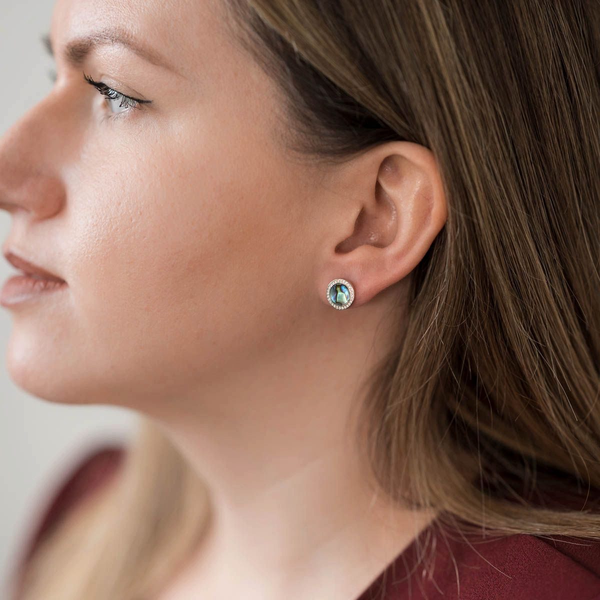 Materia Paar Ohrstecker Damen Perlmutt Abalone grün Zirkonia SO-394, 925 Sterling Silber, rhodiniert