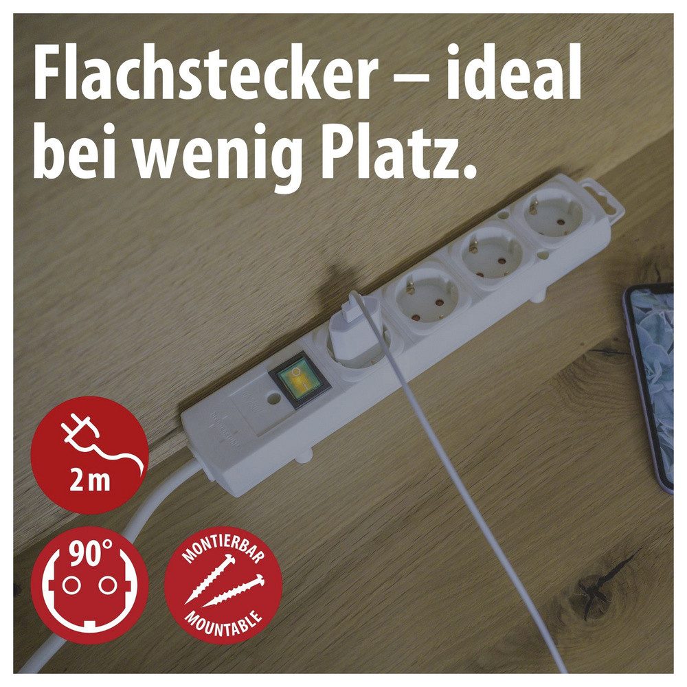 Brennenstuhl Brennenstuhl 1153120100 Steckdosenleiste mit Schalter 4fach Weiß Schut Steckdosenleiste (Kabellänge 2.00 m) – Bild 5 von 5