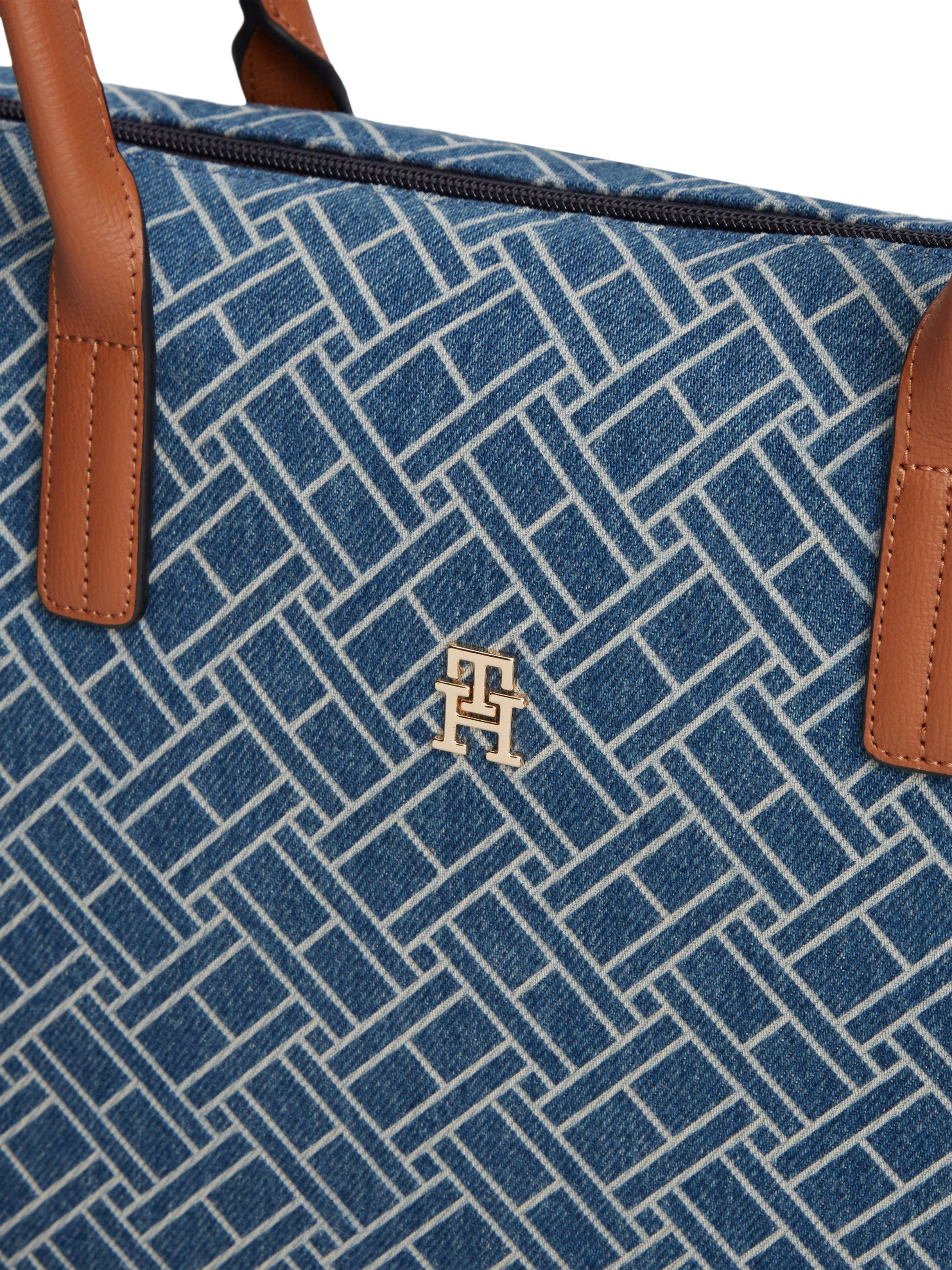 Tommy Hilfiger Tragetasche POPETTE TOTE DENIM FLAG, Damen Handtasche, Schultertasche, Shopper mit modischem TH-Logomuster
