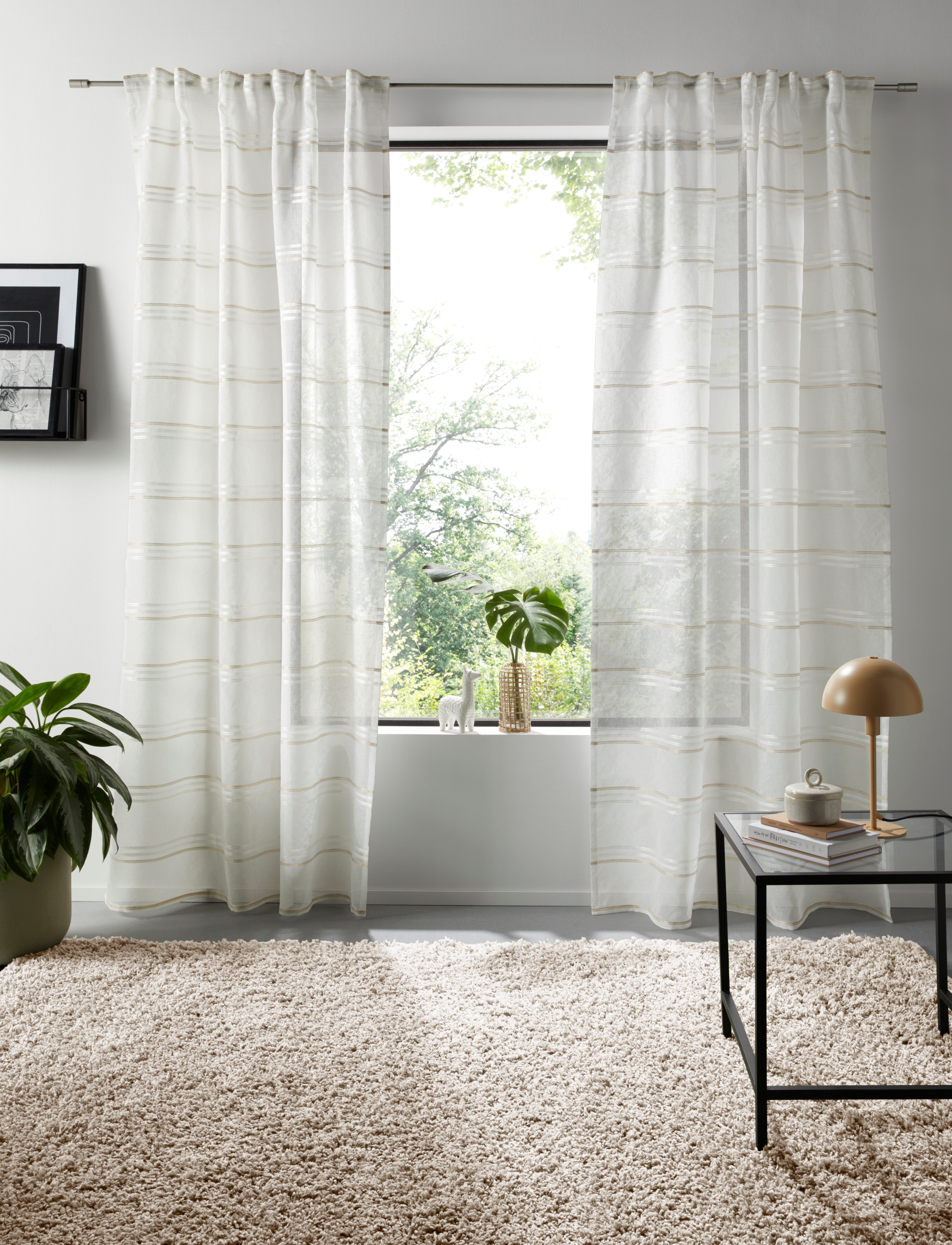 OTTO home Gardine Sirii (1 St), Multifunktionsband, halbtransparent, Polyester, Halbtransparent, angenehme Haptik, mit Querstreifen, modern