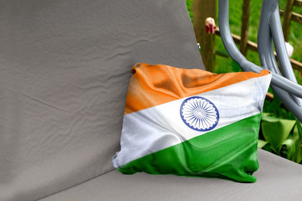 Outdoor-Dekorationskissen, Indien, der MuchoWow Flagge Dekokissenbezug, von Kissenhülle Nahaufnahme Dekokissen Polyester,