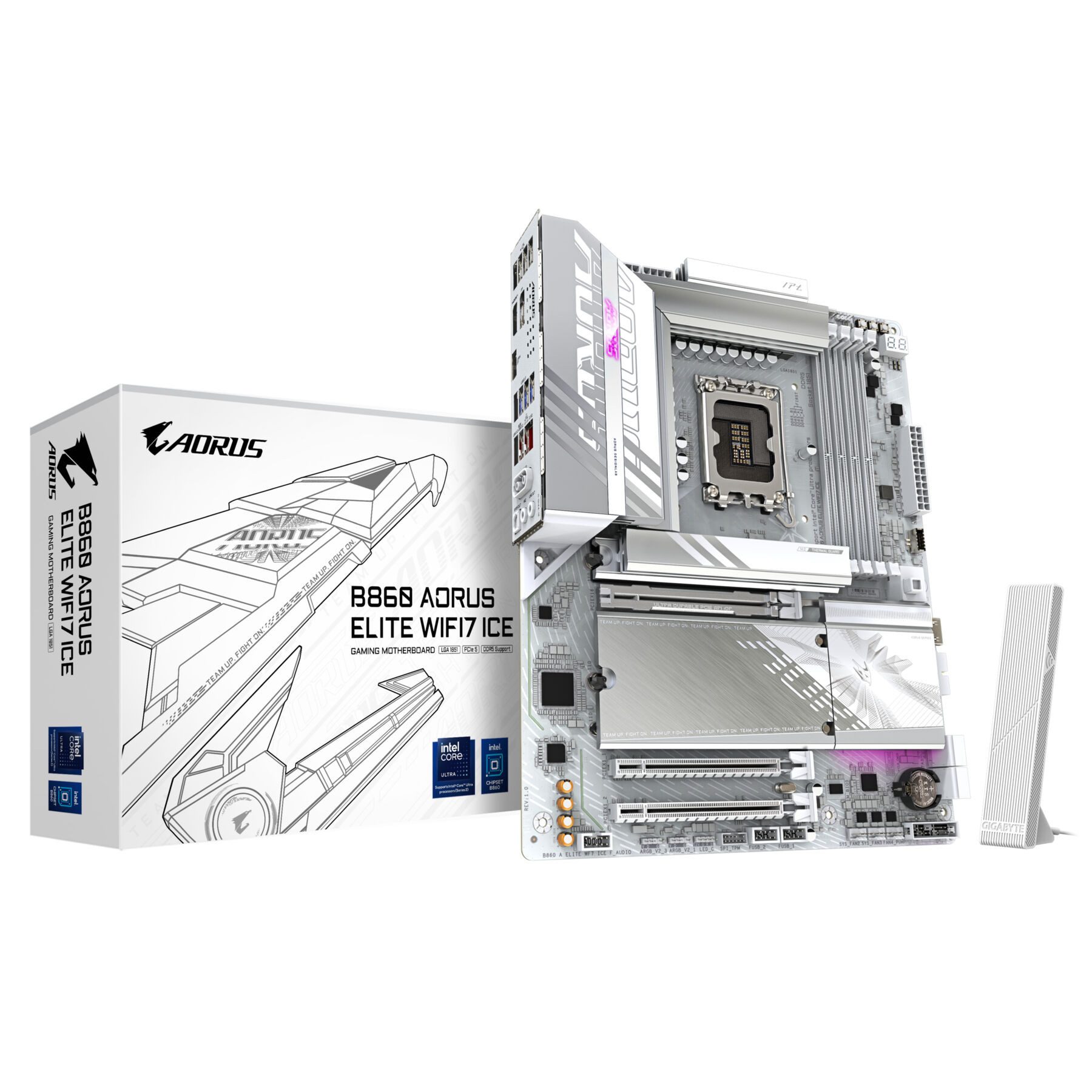 Gigabyte B860 AORUS ELITE WIFI7 ICE Mainboard - Intel Core Ultra CPUs, 14+1+2+1 Mainboard