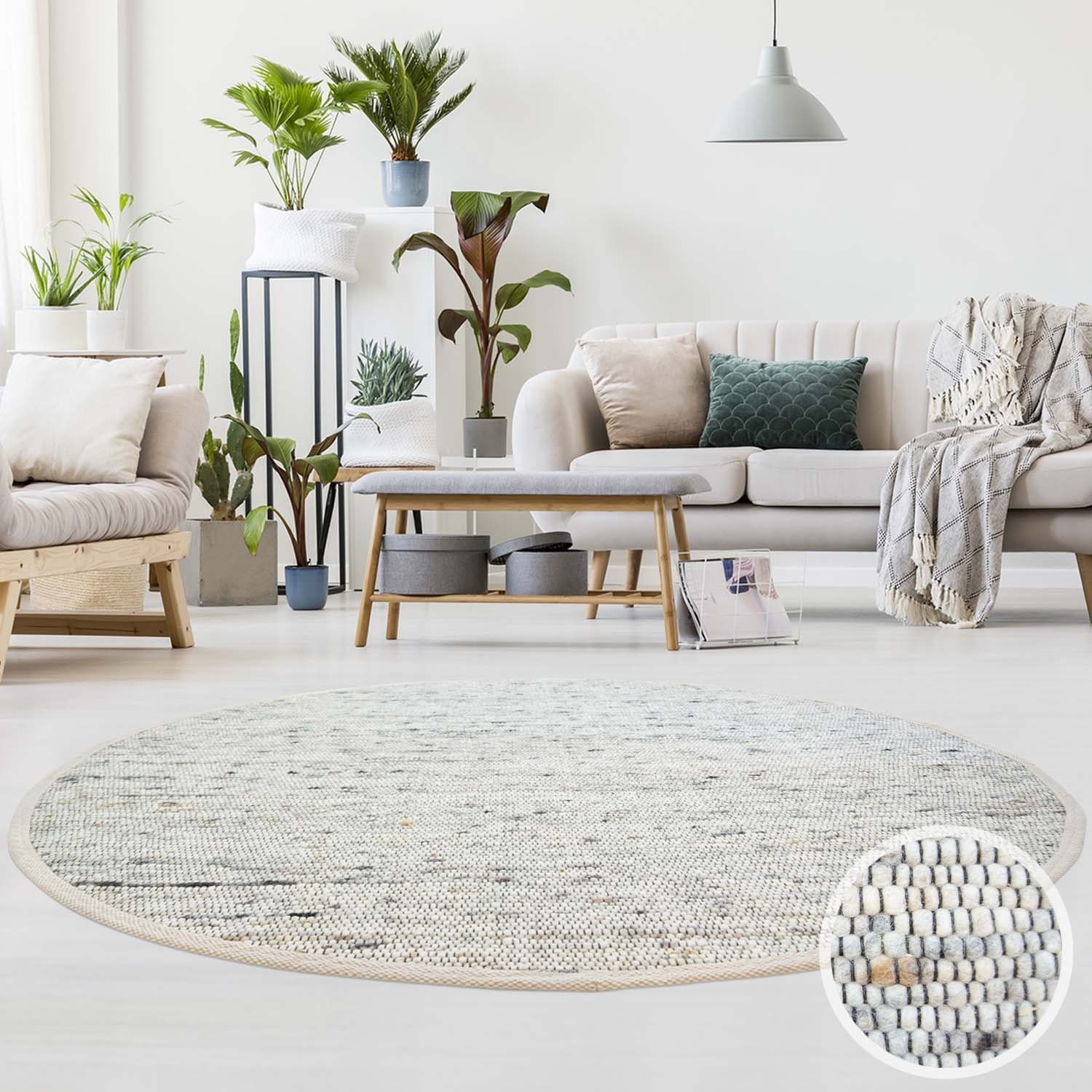 TaraCarpet Wollteppich TaraCarpet Handwebteppich Frankeneck, rund, Höhe: 13 mm, Handgewebter Teppich gewalkt Wohnzimmer Schlafzimmer Esszimmer 130x130