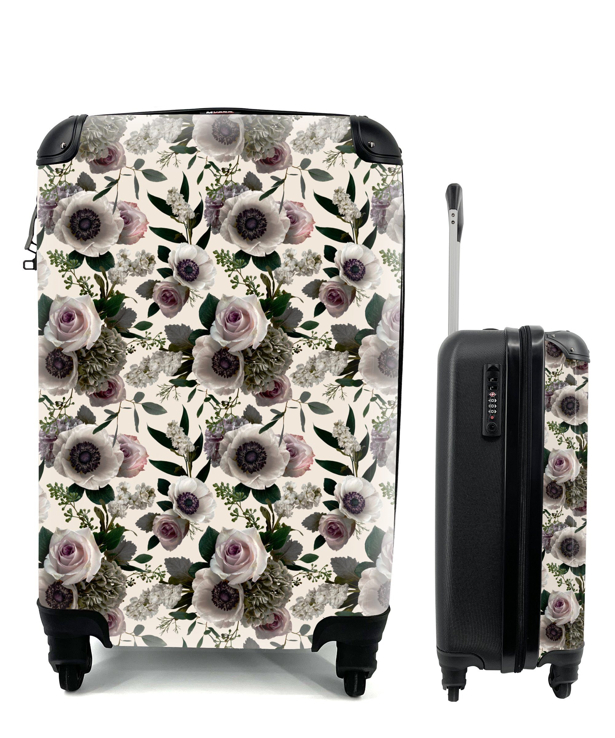MuchoWow Handgepäckkoffer Blumen - Muster - Anemone, 4 Rollen, Reisetasche mit rollen, Handgepäck für Ferien, Trolley, Reisekoffer