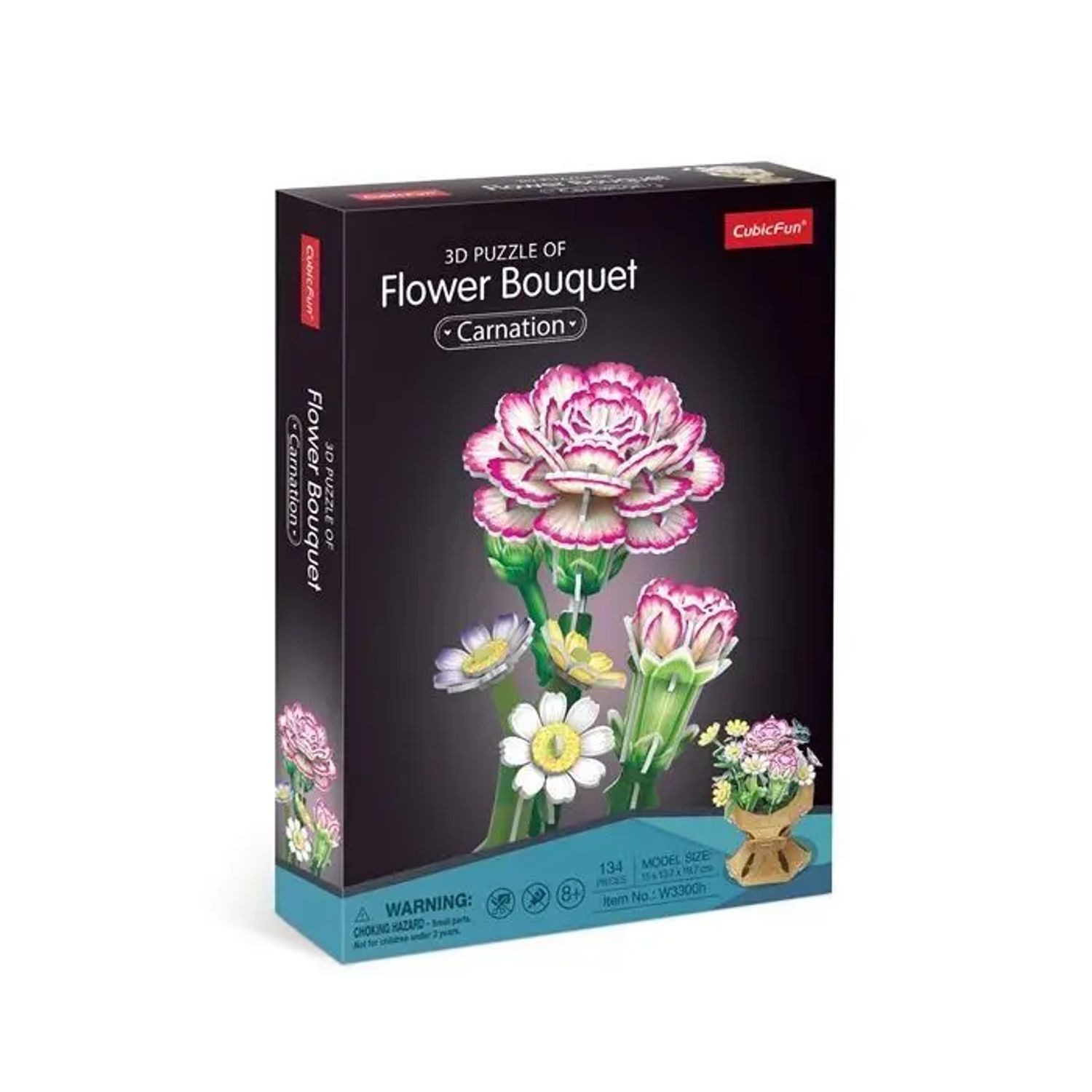 CubicFun Puzzle CUBICFUN - 3D Puzzle Blumentopf Nelke 134 Teile, 134 Puzzleteile
