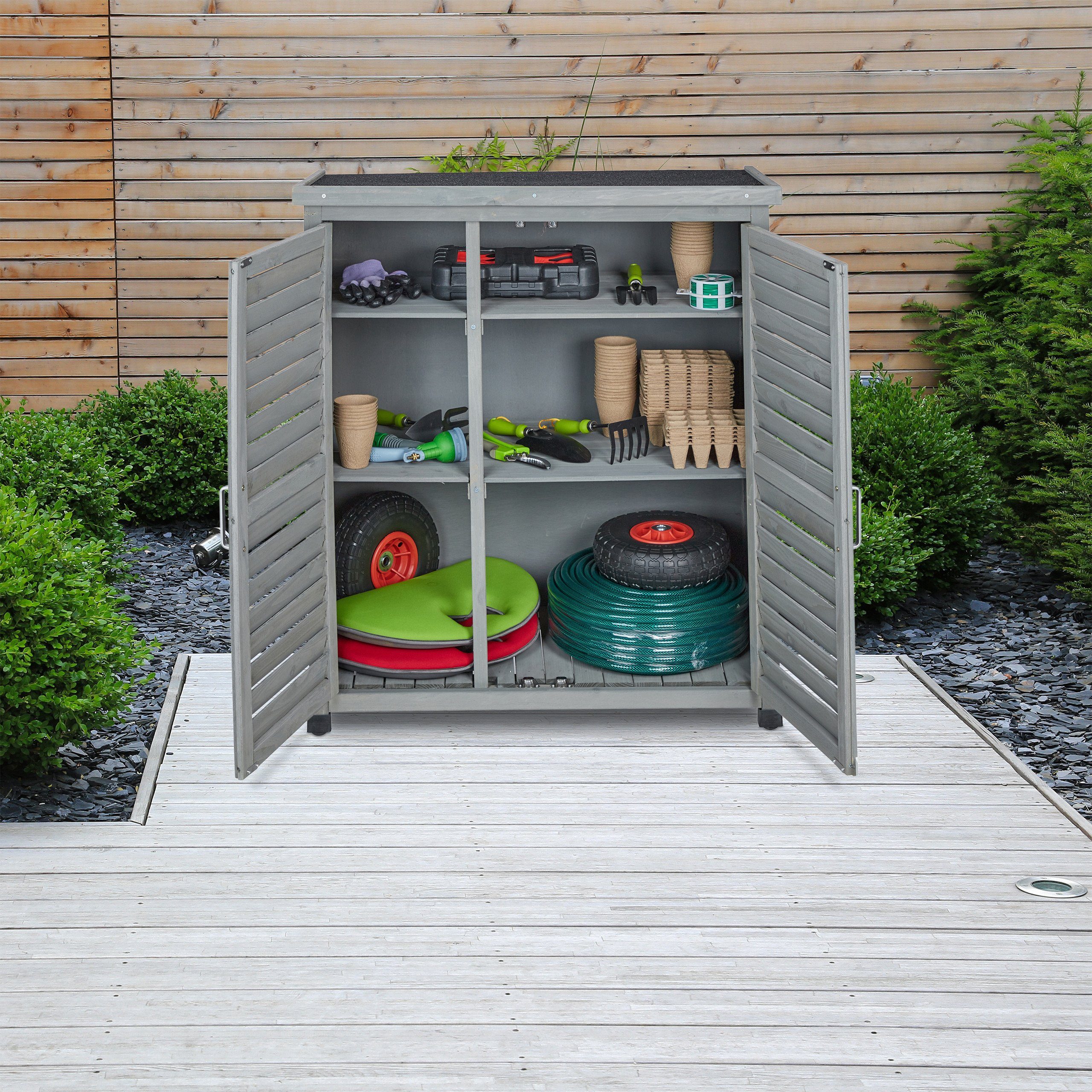 relaxdays Garten-Geräteschrank Grauer Gartenschrank 3 Fächer günstig online kaufen