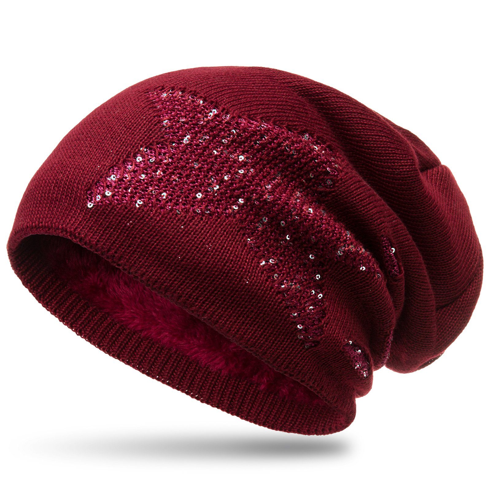 Caspar Beanie Caspar MU189 gefütterte Feinstrick Beanie Mütze im Stern Destroyed Glitzer Look