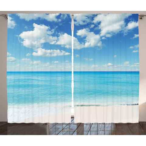 Gardine Schlafzimmer Kräuselband Vorhang mit Schlaufen und Haken, Abakuhaus, Tropisch Exotischer Strand Vivid Sky