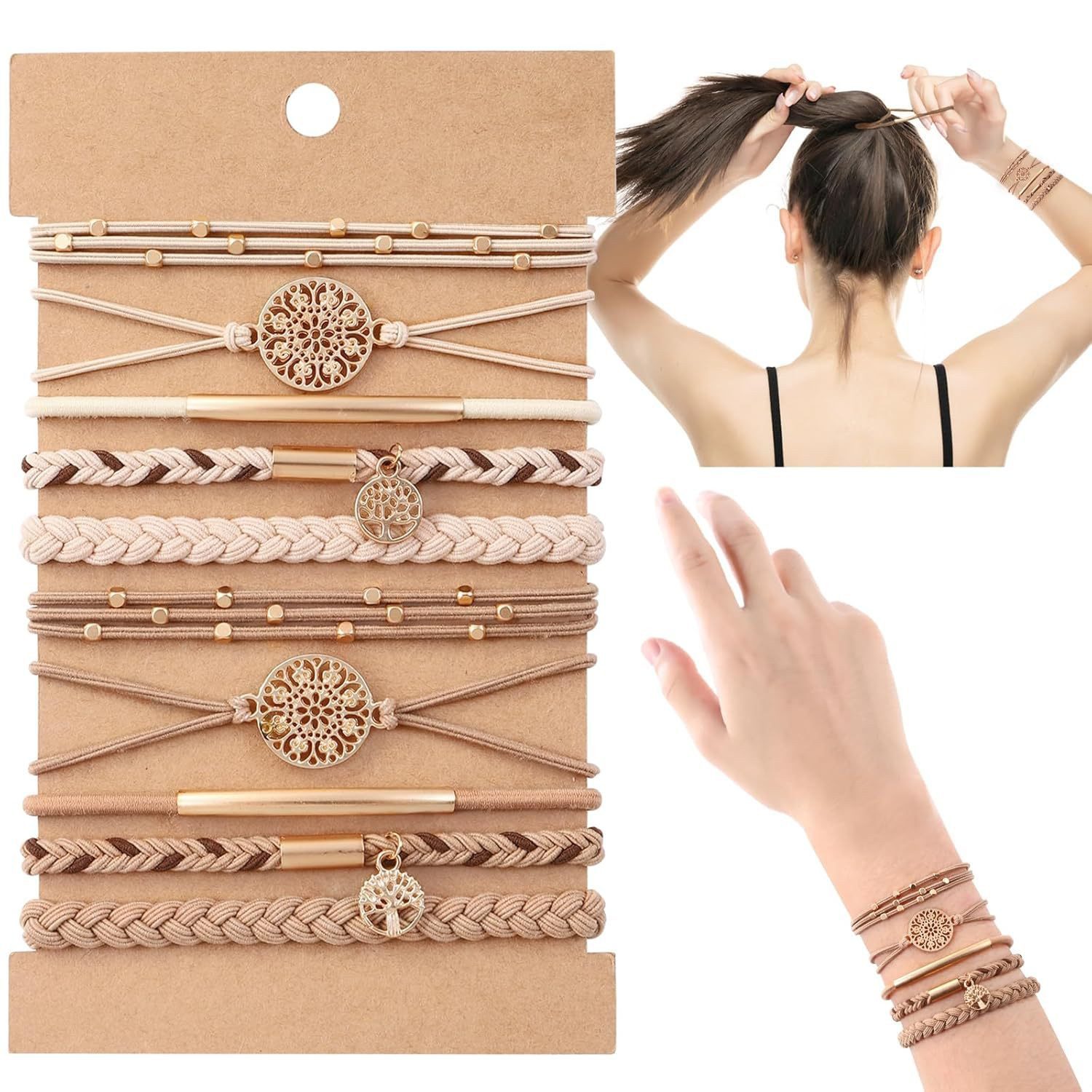 nsihing Haargummi 10 Stück Haargummi Damen, Elastische Geflochtene Haargummis, für Mädchen mit Perlen, Boho Haargummi für Langes Haar