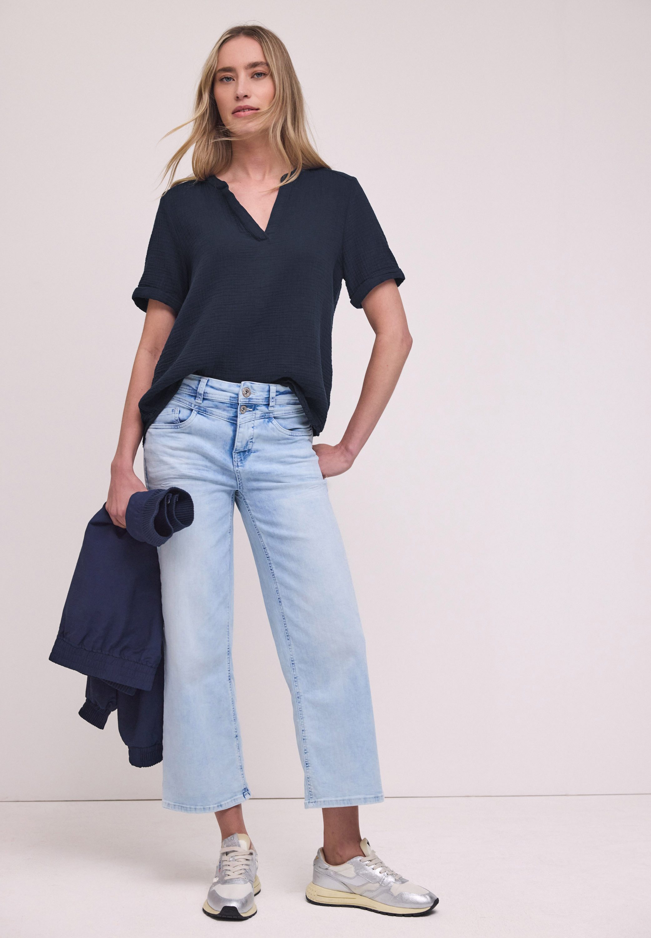 STREET ONE Kurzarmbluse aus reiner Baumwolle