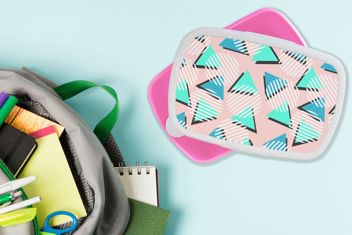 Snackbox, - Brotbox - (2-tlg), Mädchen, Kinder, Lunchbox - Jahre Kunststoff, Kunststoff Brotdose Abstrakt MuchoWow Pastell, für Erwachsene, 80er rosa Design